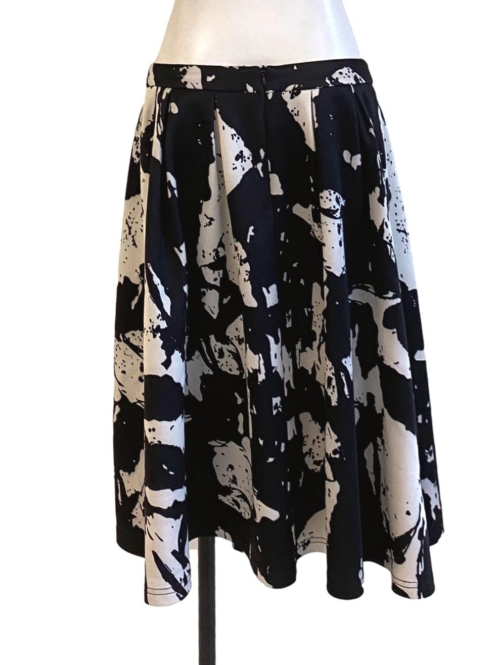 Ebony Black Brushstrokes Abstract A-Line Skirt