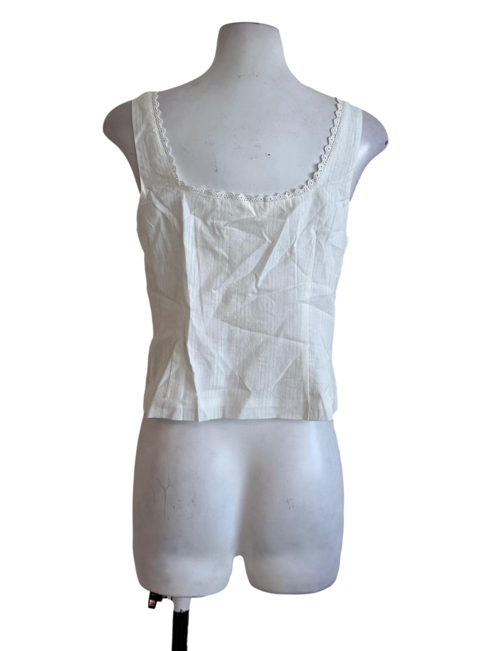 Off White Crochet Border Stripe Button Top