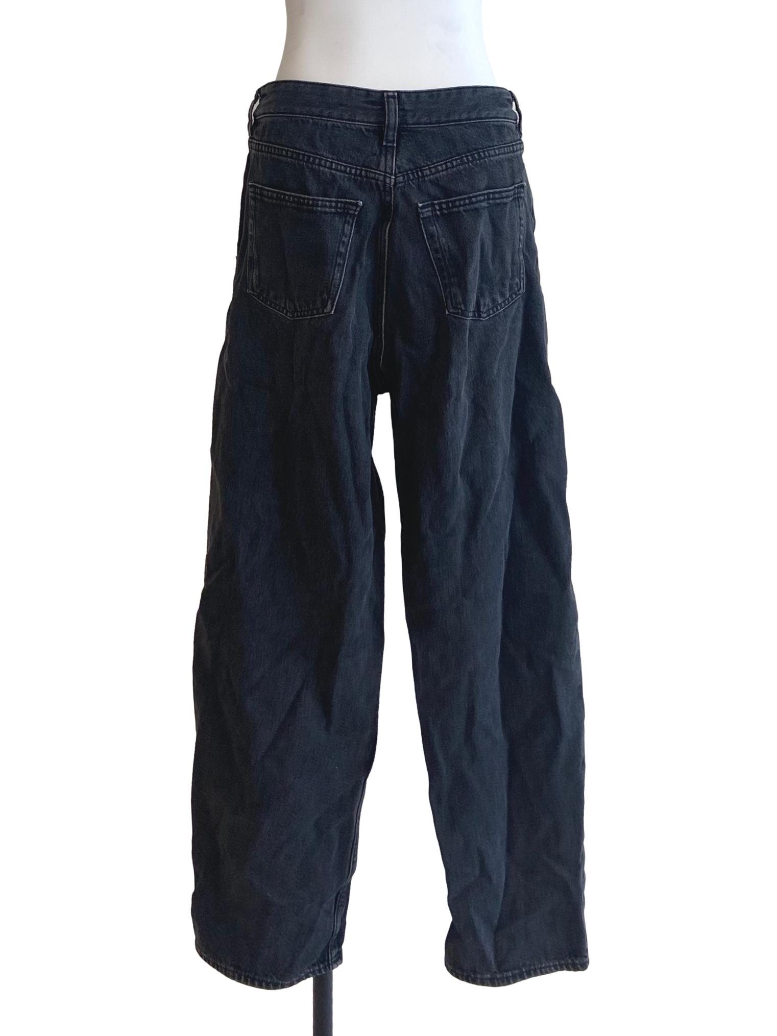 Black Herringbone Straight Leg Jeans