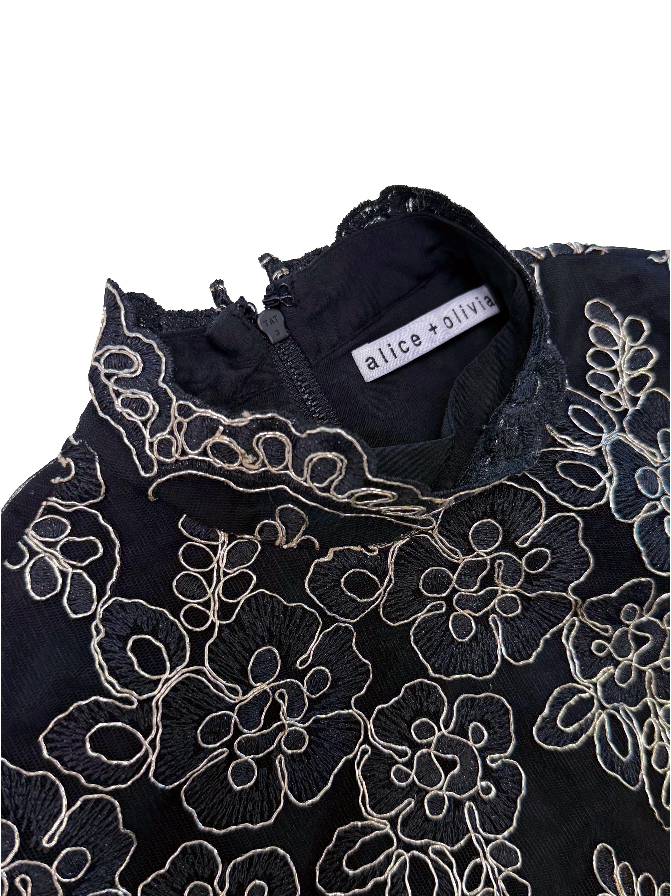 Black Gold Embroidery High Neck Dress