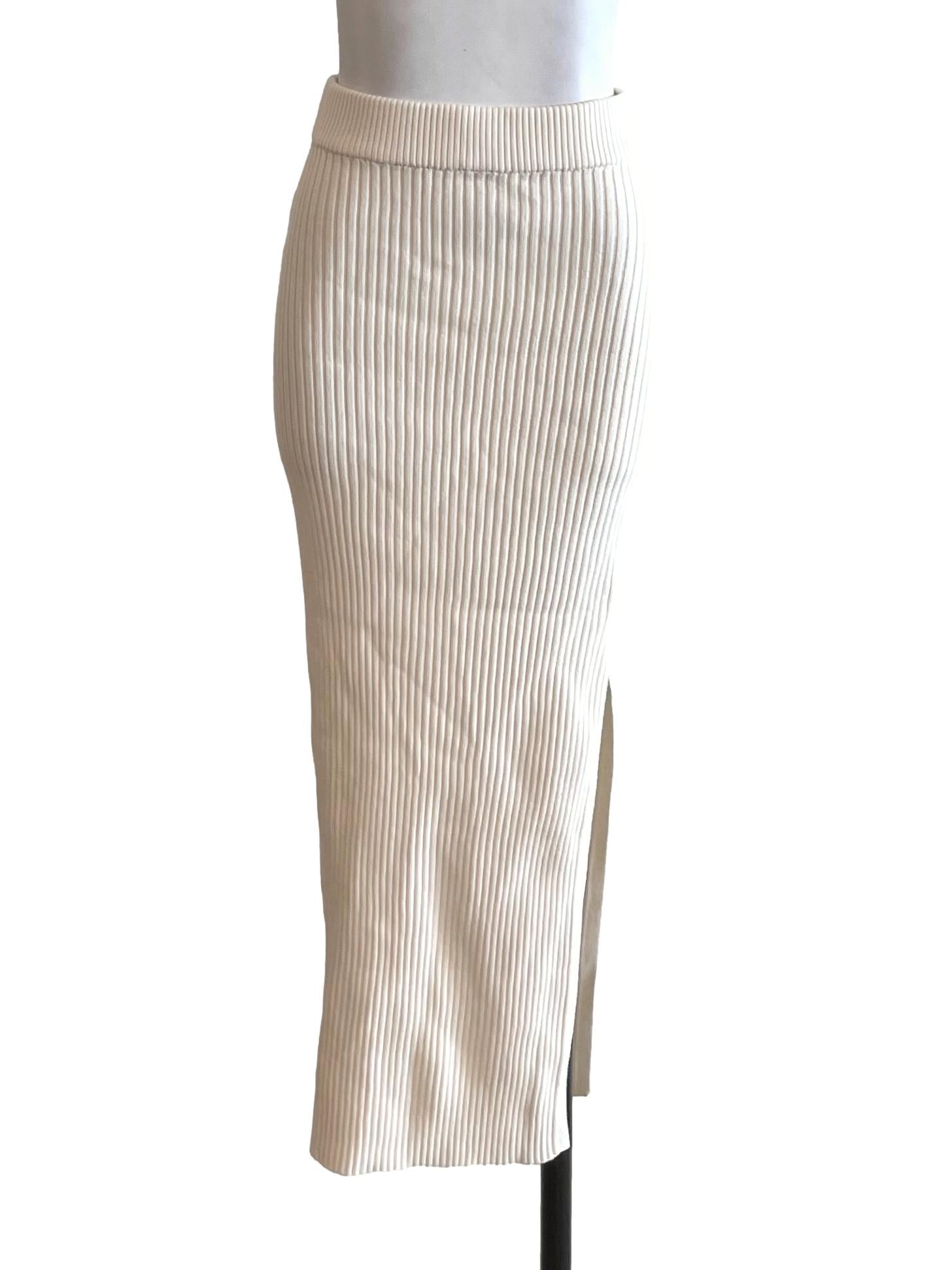 Cream Ribbed Knit Skirt
