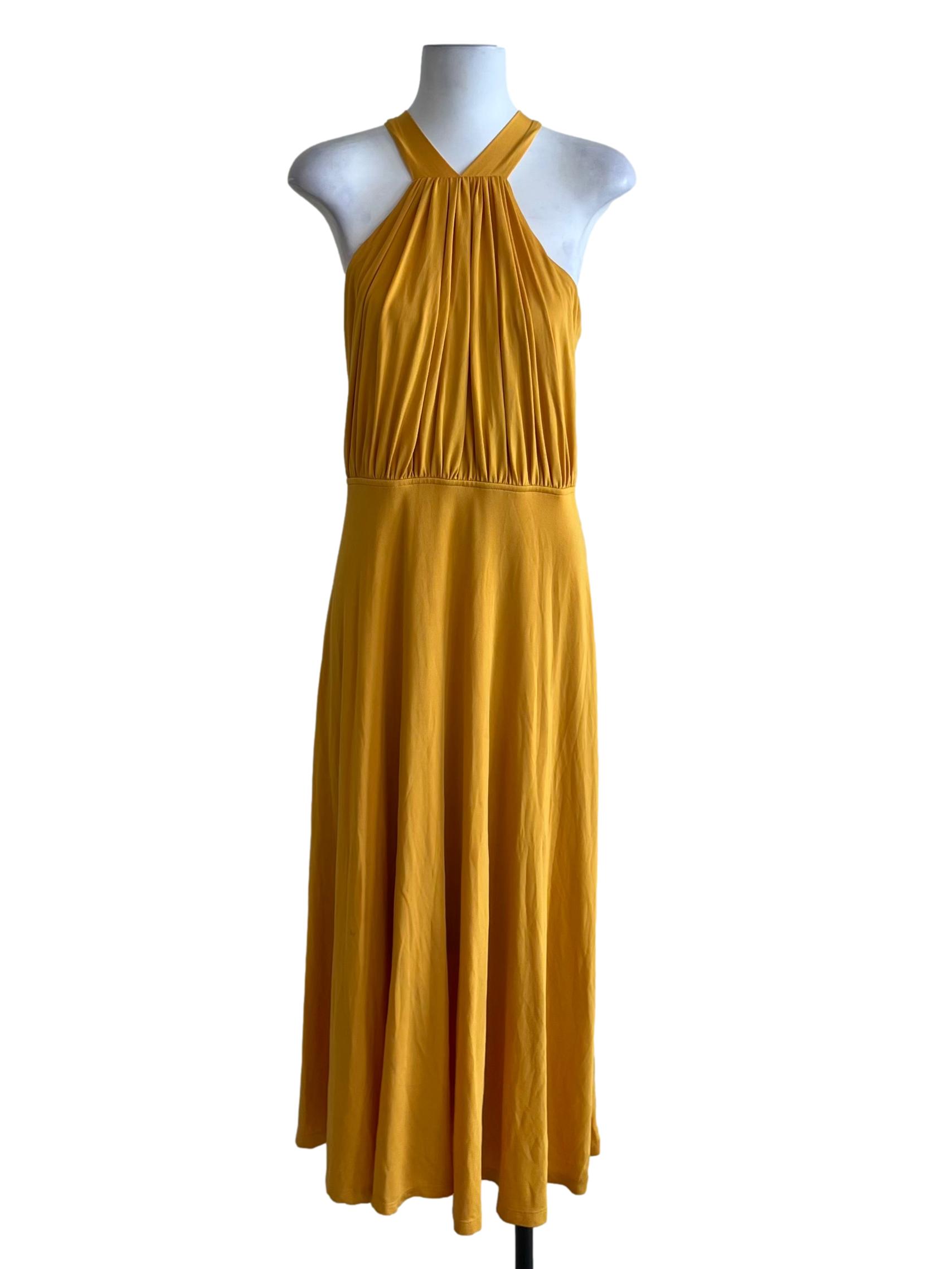 Honey Yellow Plain Halter Dress
