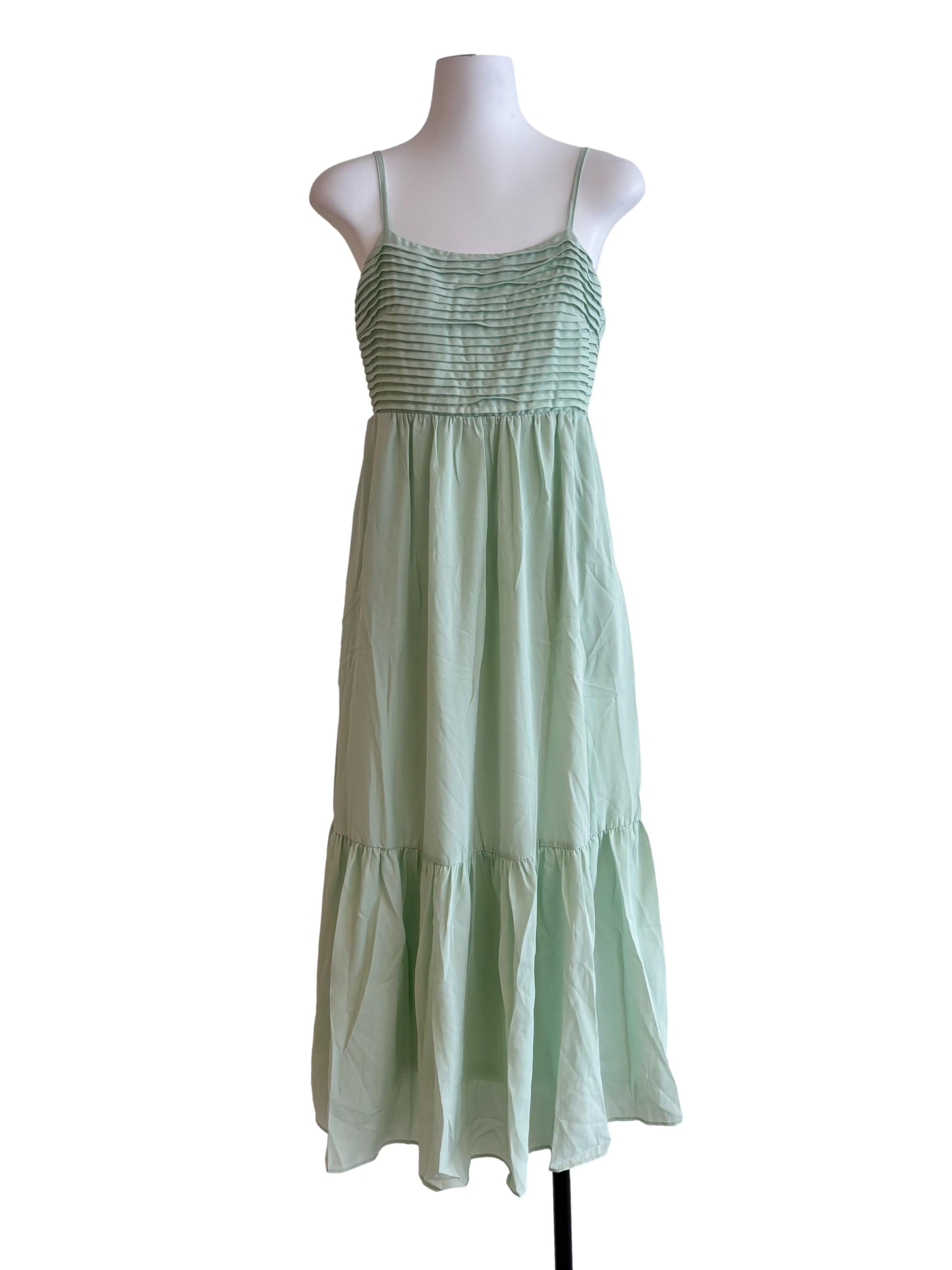 Mint Green Half Pleated Maxi Dress