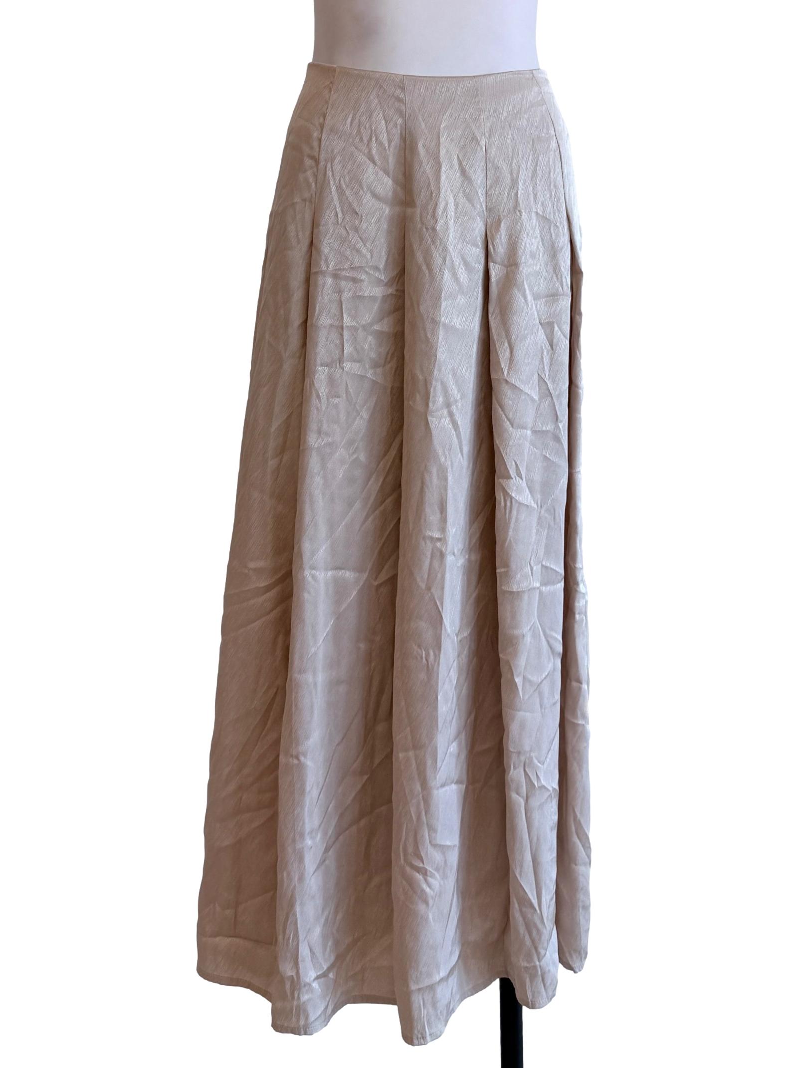 Light Beige Pleated Midi Skirt