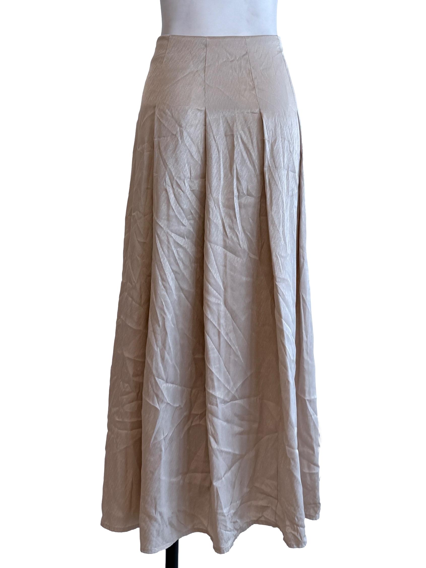 Light Beige Pleated Midi Skirt