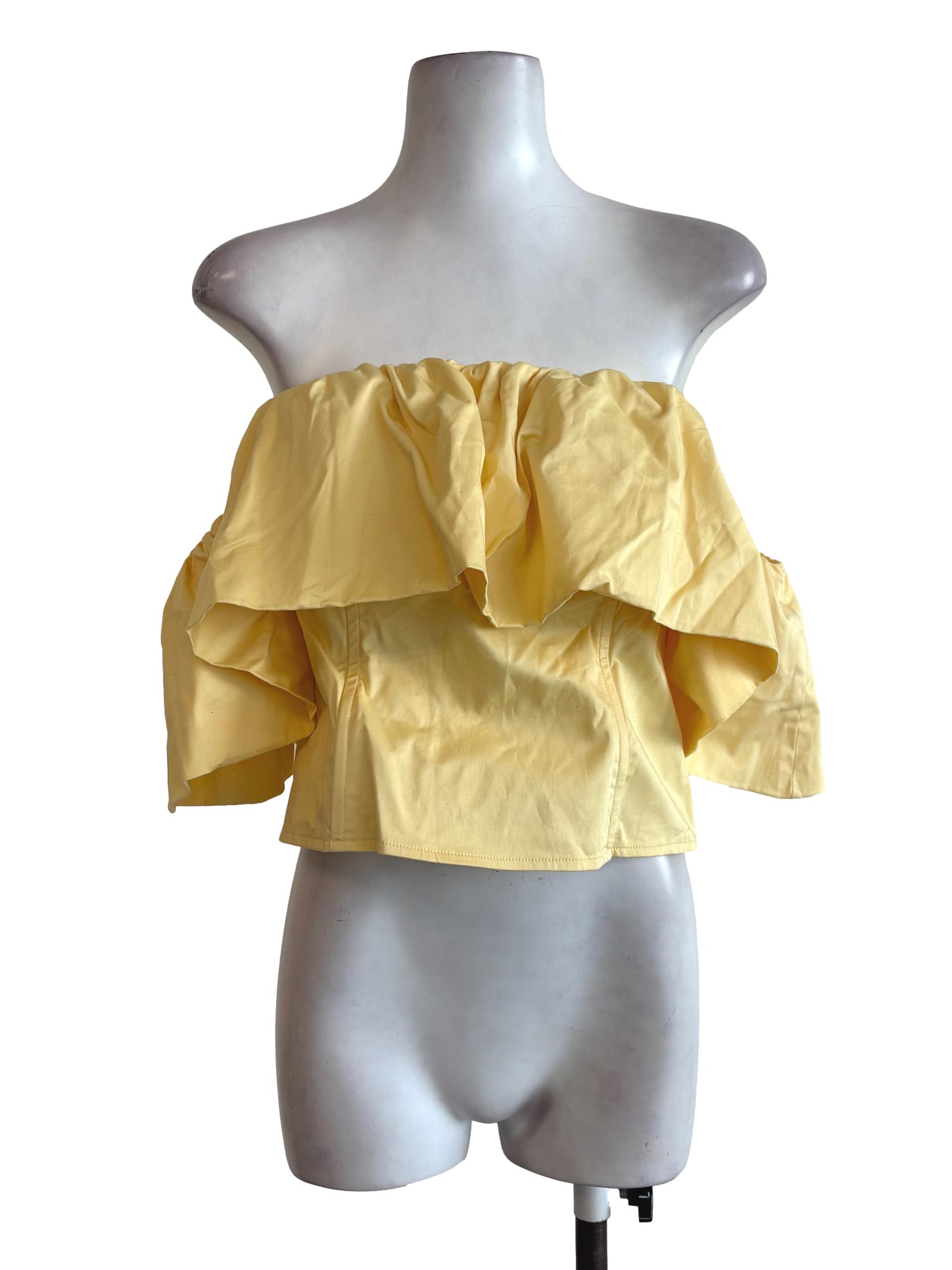 Butter Yellow Off Shoulder Crop Top LB