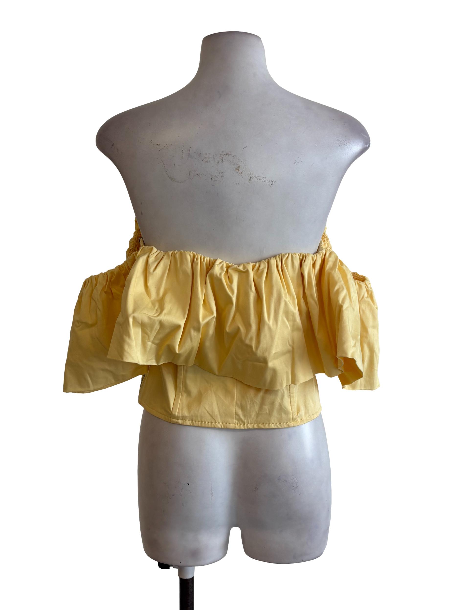 Butter Yellow Off Shoulder Crop Top LB