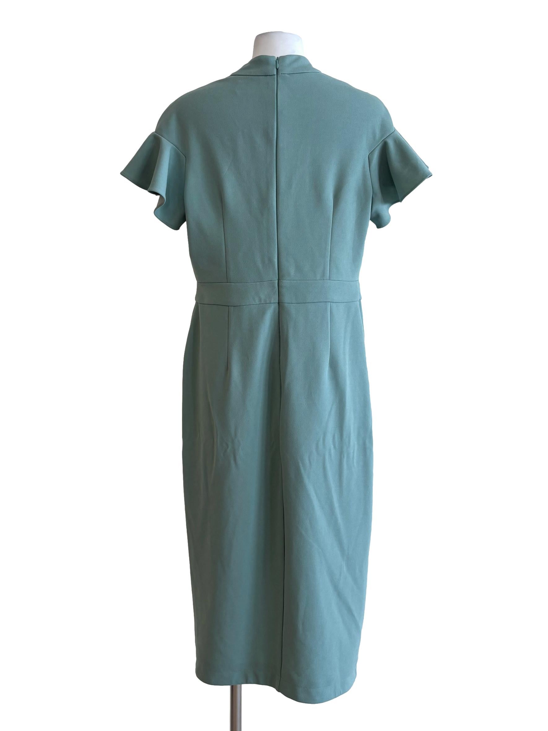 Seafoam Green Ruffle Sleeve Front Slit Dress