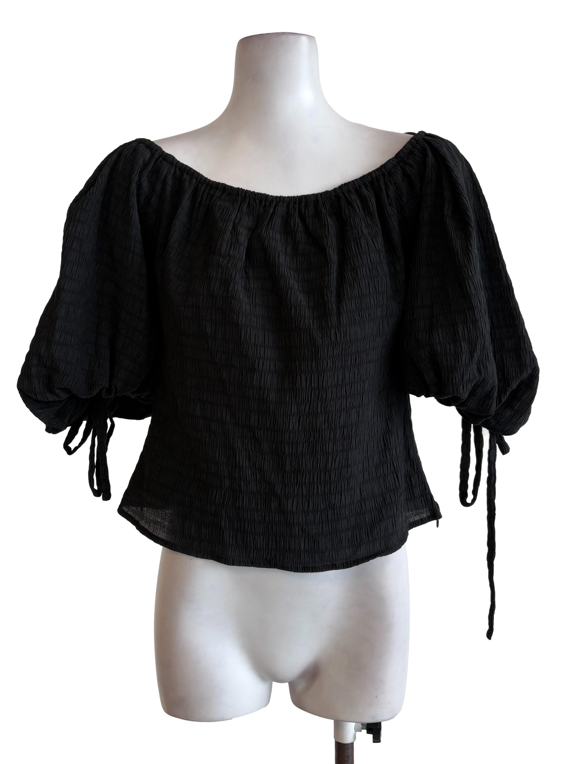 Black Crinkled Crop Top LB