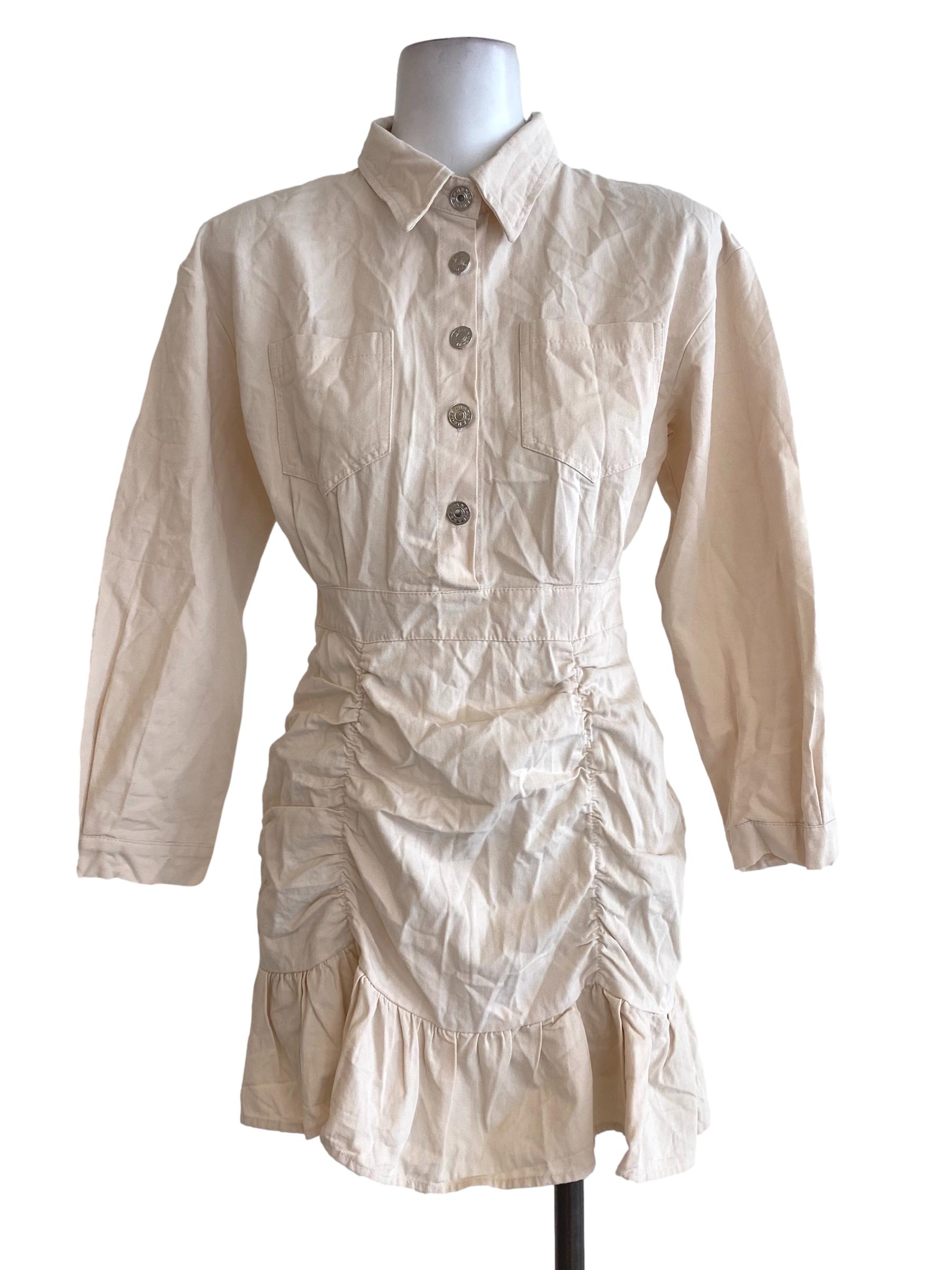 Beige Collared Sheath Dress