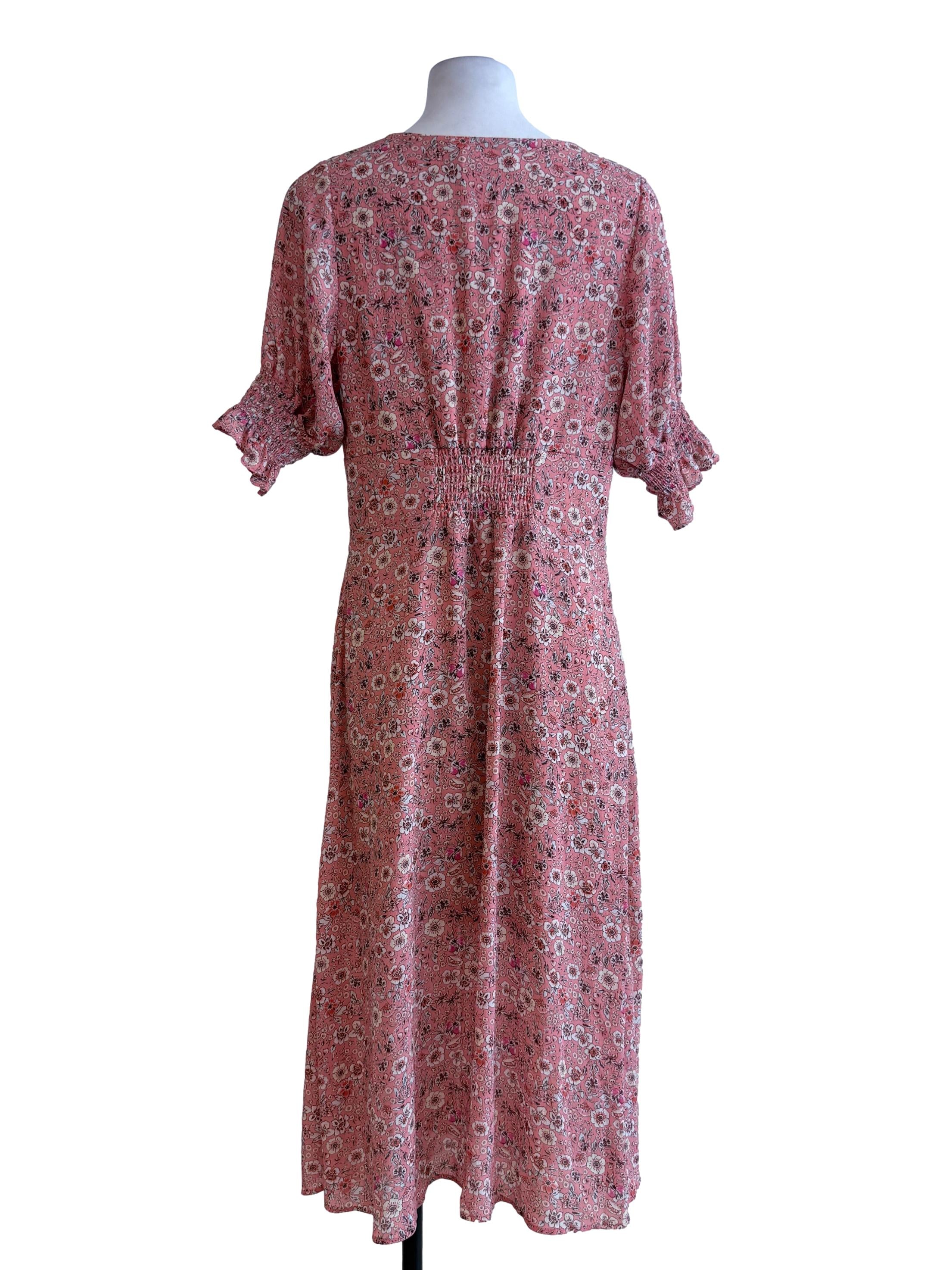 Floral Coral Pink V Neck Dress