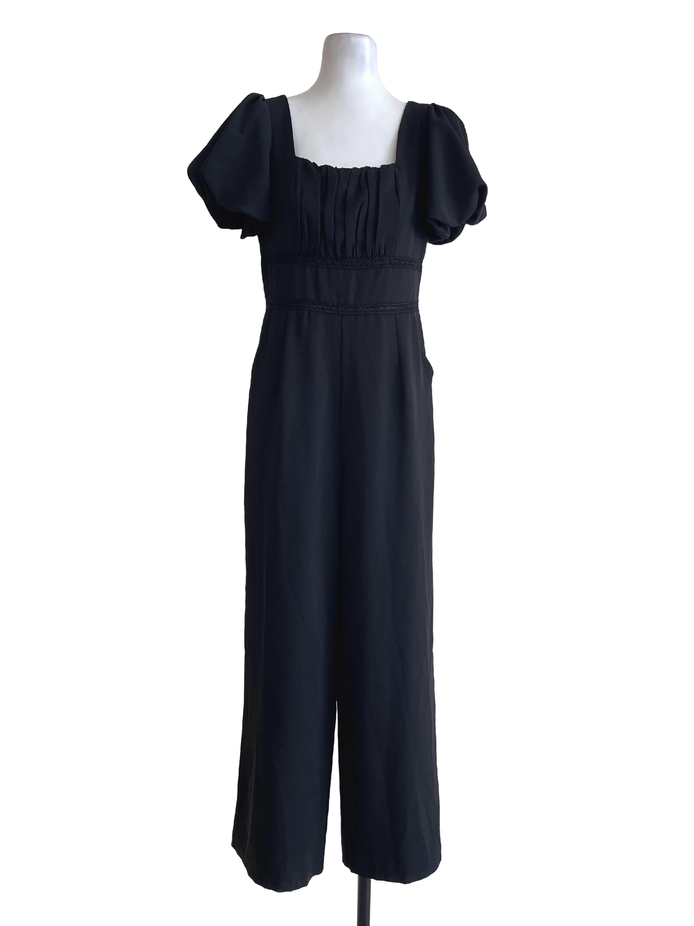 Silky Black Lace Waist Jumpsuit