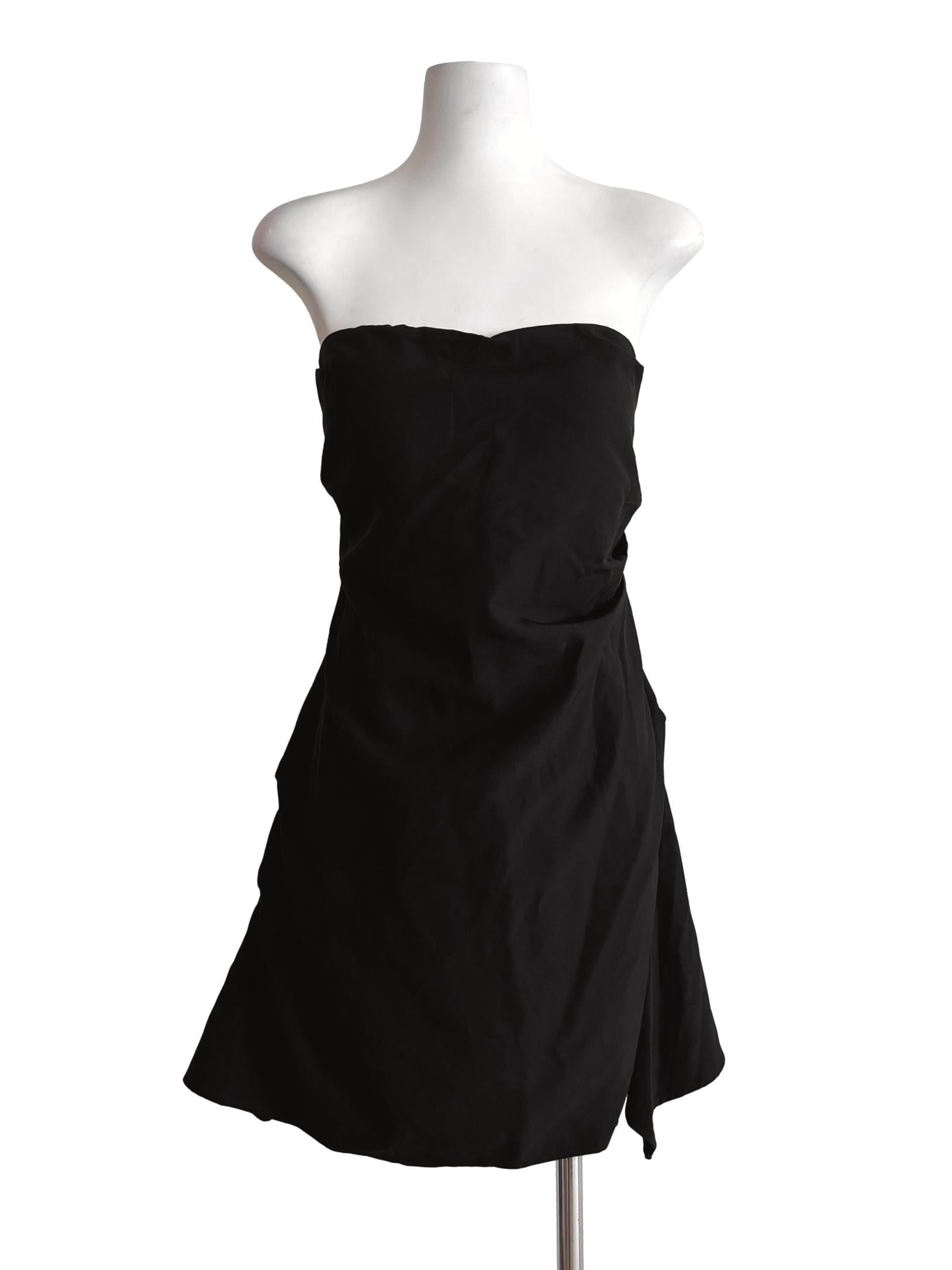 Night Black Strapless Ruched Dress YHF