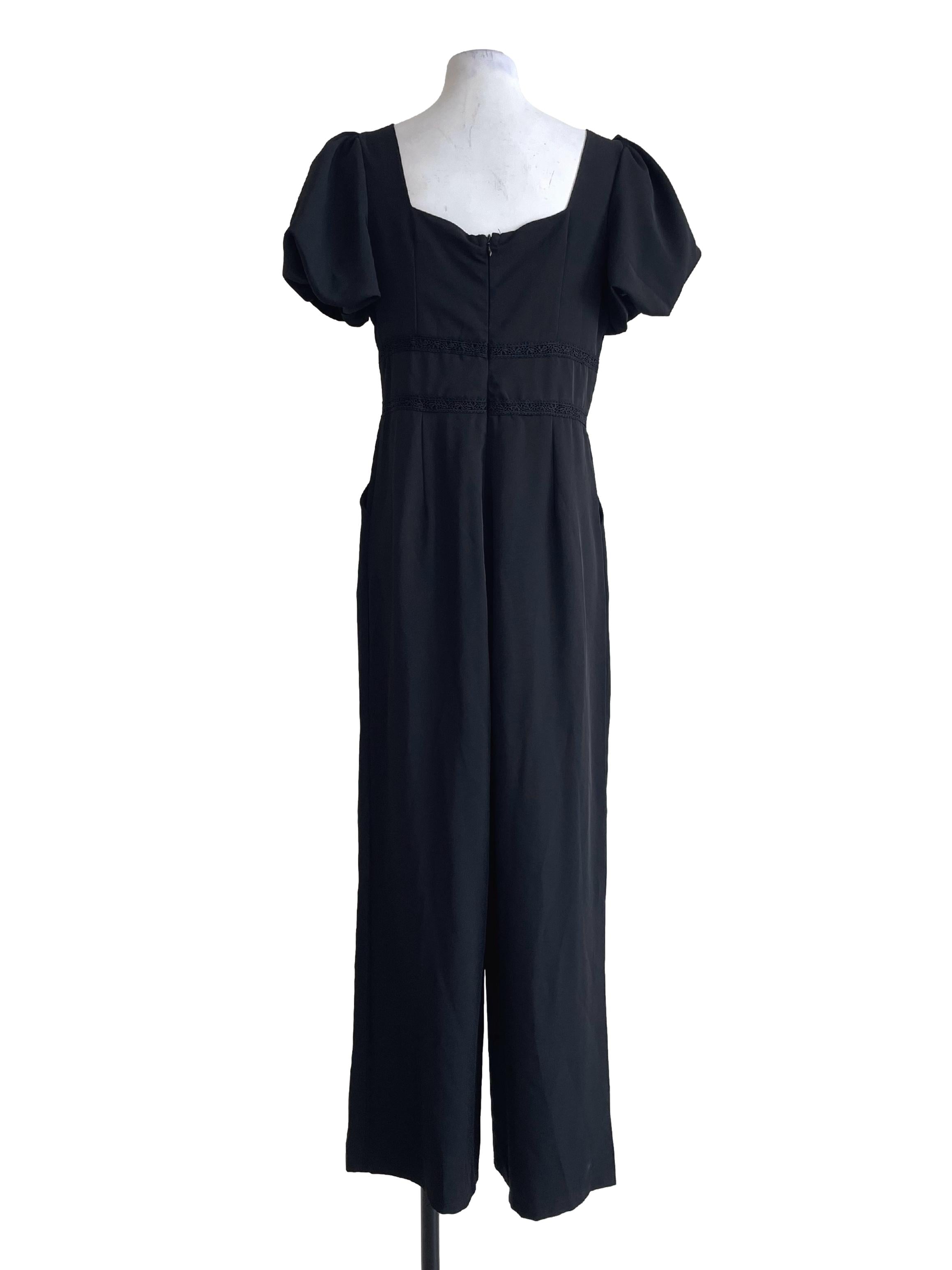Silky Black Lace Waist Jumpsuit