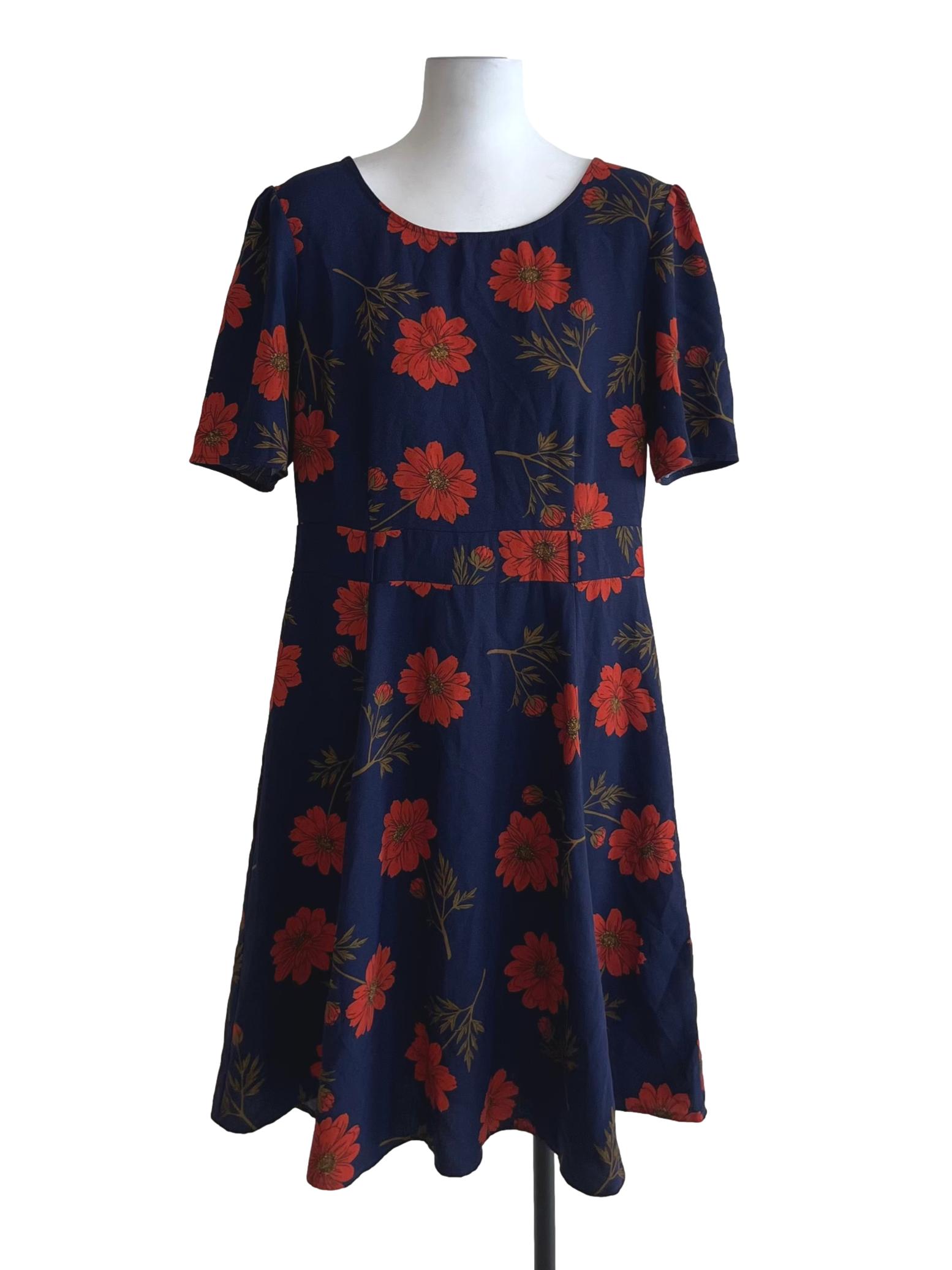 Navy Blue Floral Mini Dress