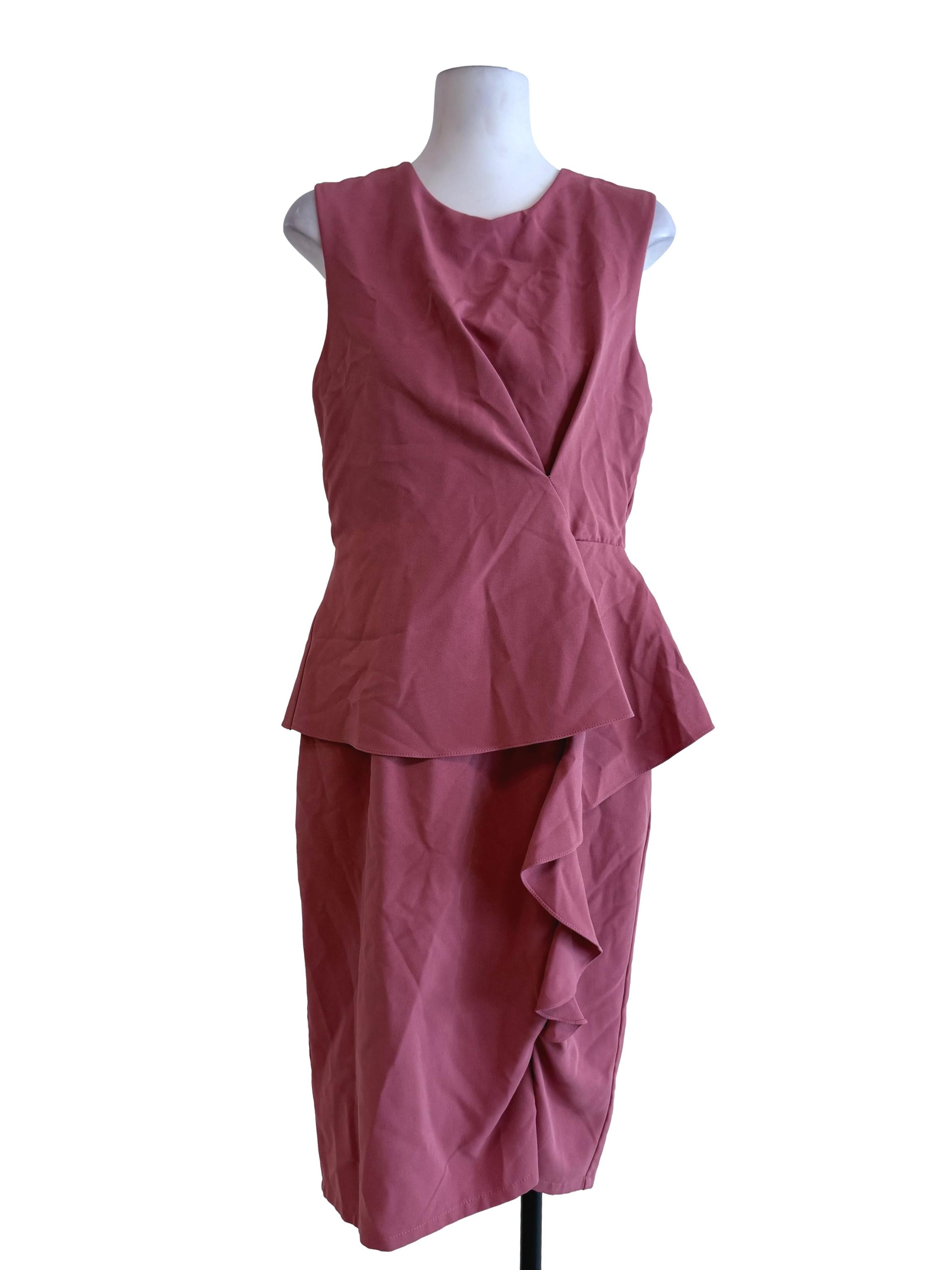 Coral Pink Plain Asymmetrical Midi Dress