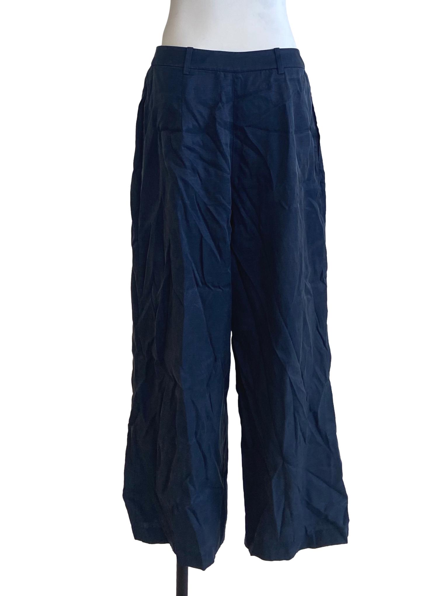 Navy Relaxed Pleat-Front Trousers OSN