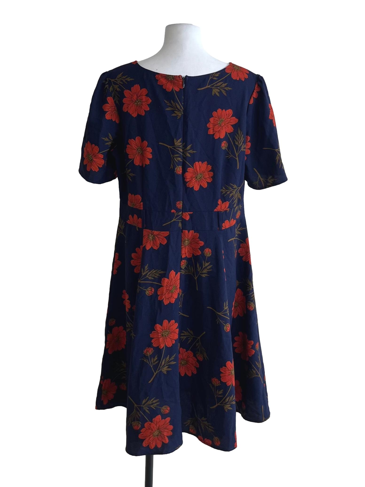 Navy Blue Floral Mini Dress