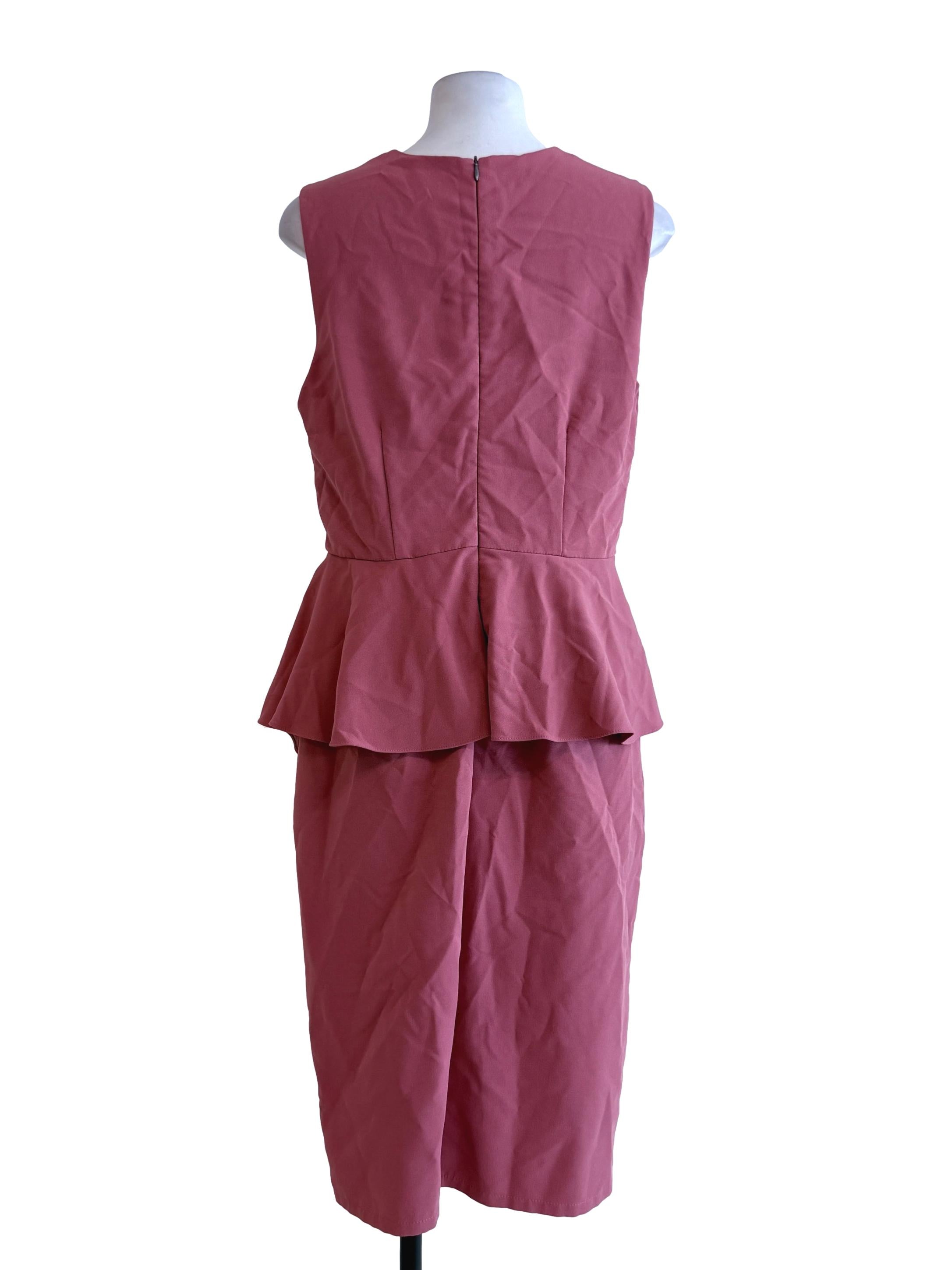 Coral Pink Plain Asymmetrical Midi Dress