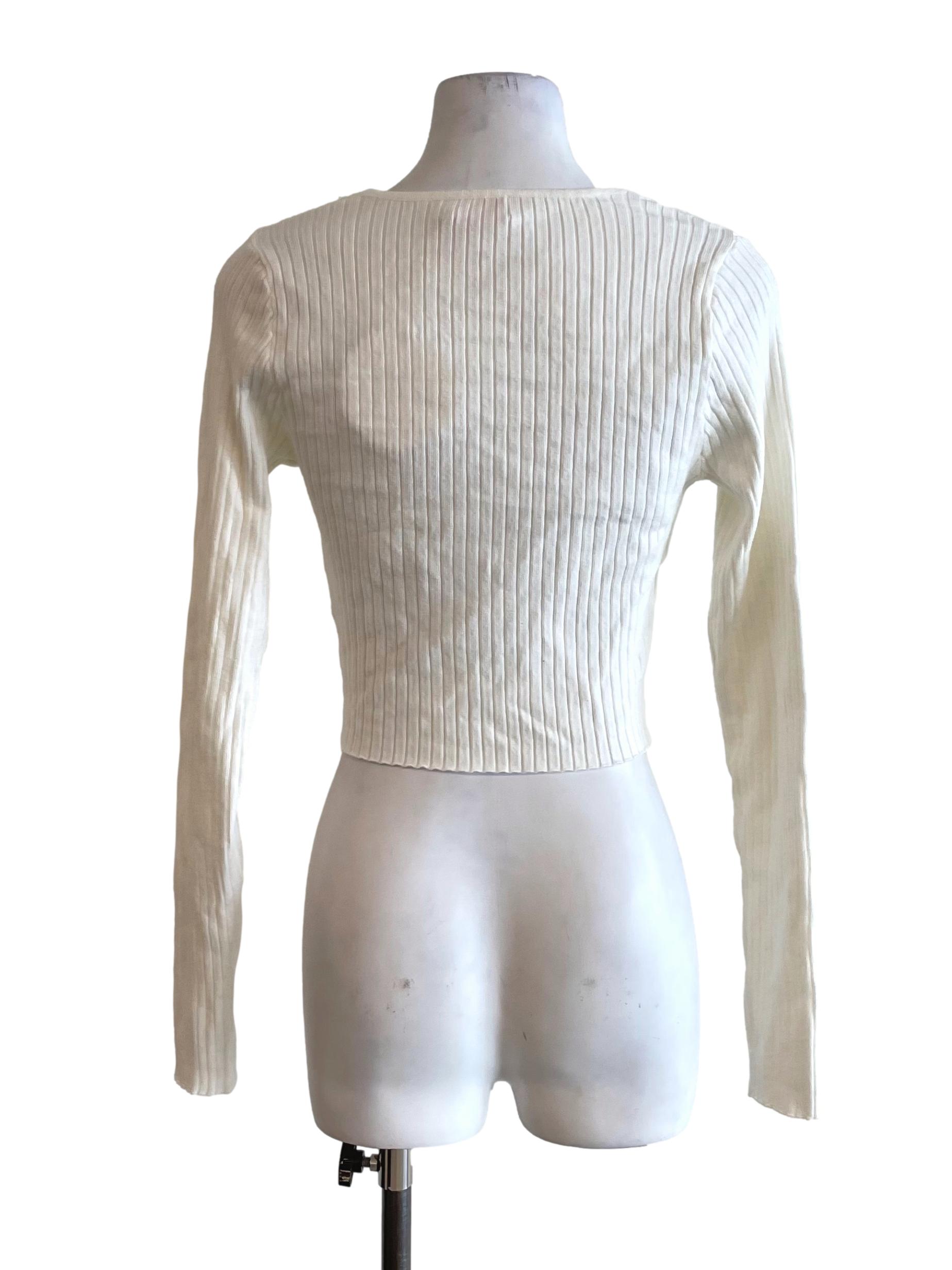 White Ribbed Crossed Knit Top
