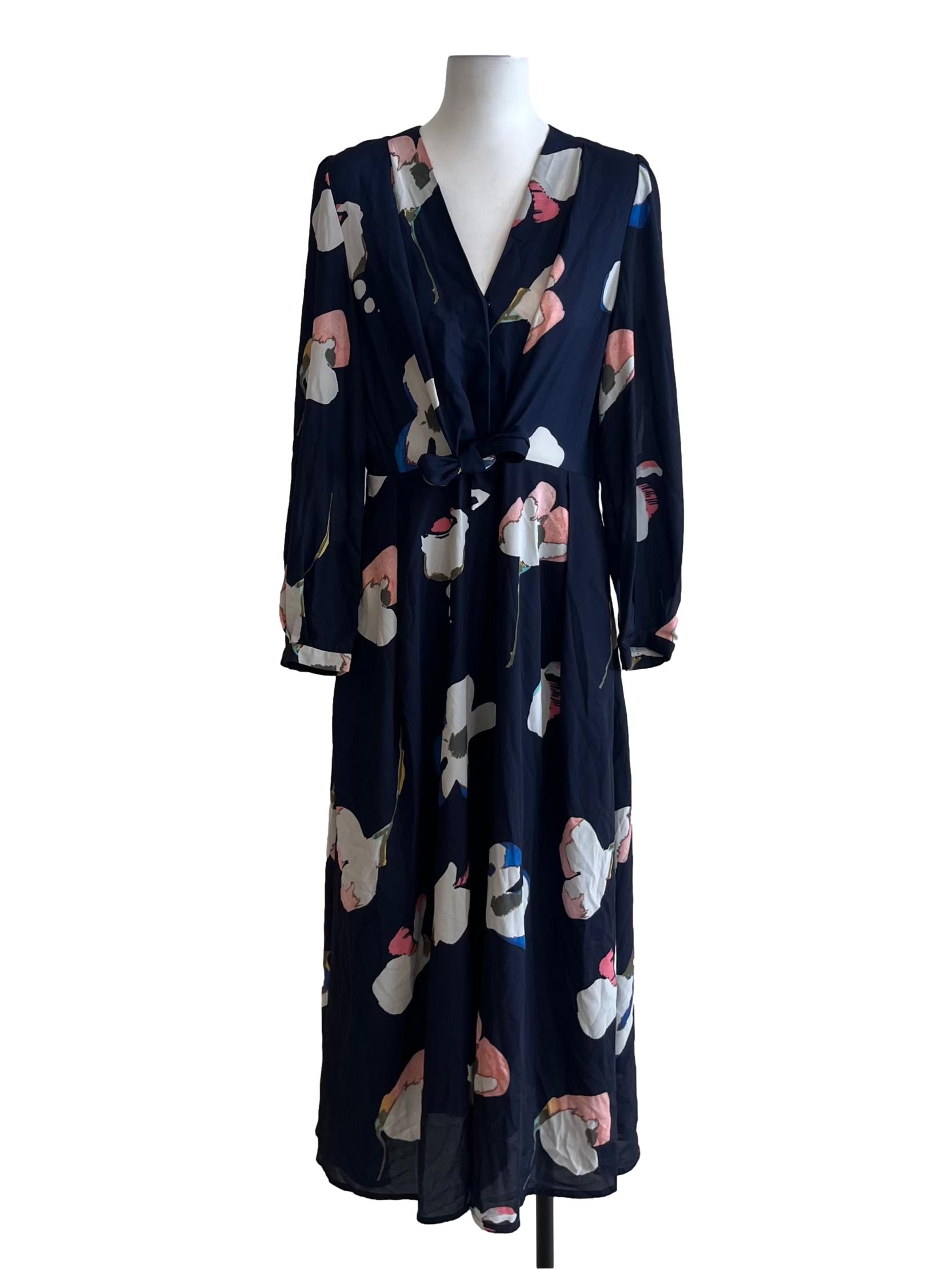 Navy Blue Abstract Empire Dress