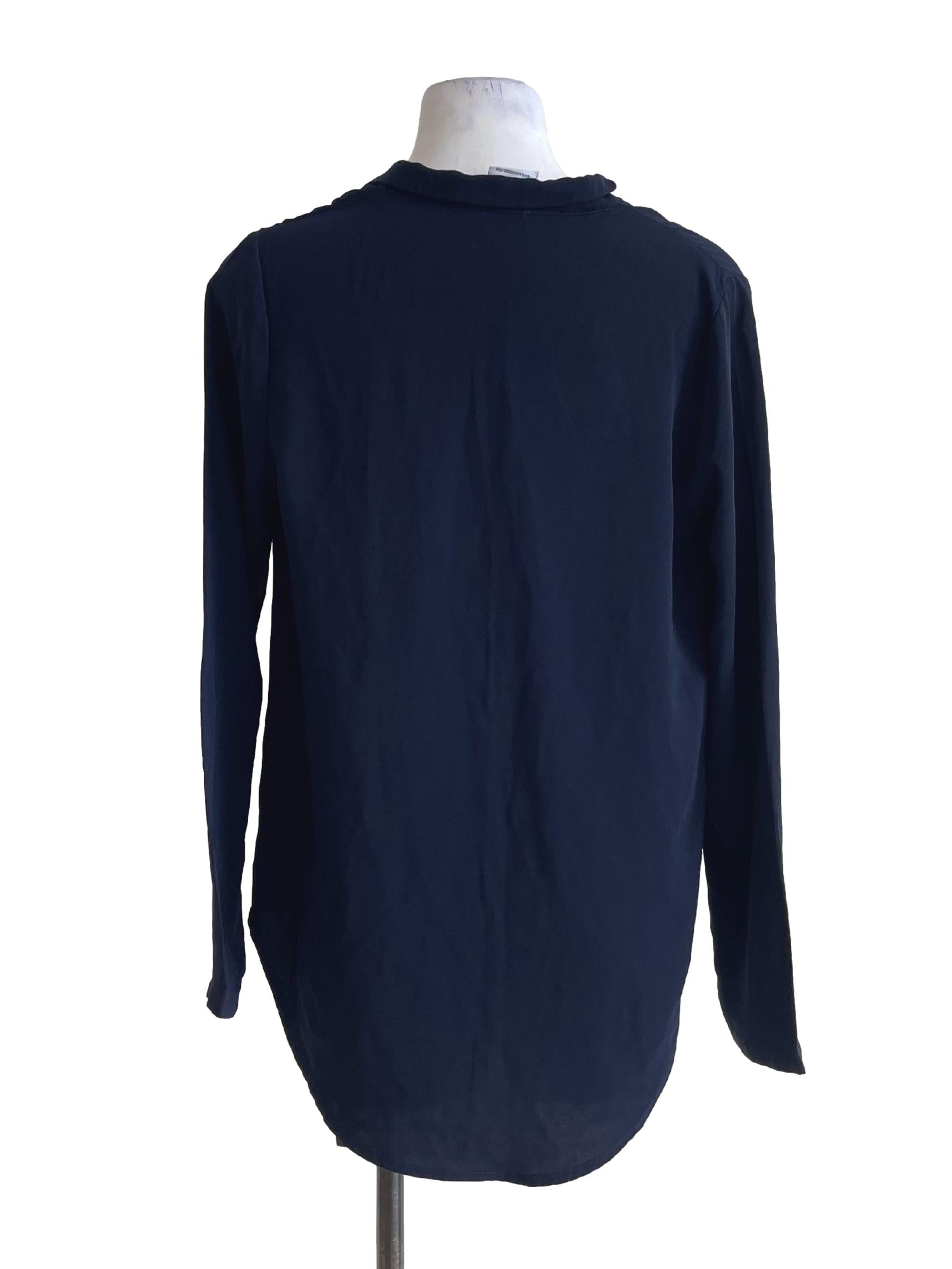 Navy Blue Flowy Long Sleeves Blouse