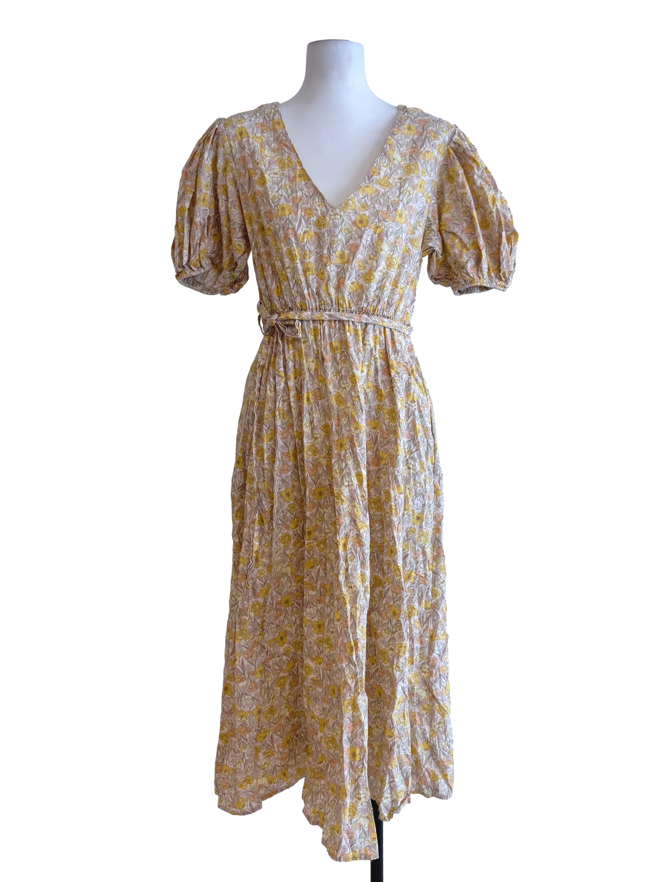 Yellow Floral Cotton Maxi Dress