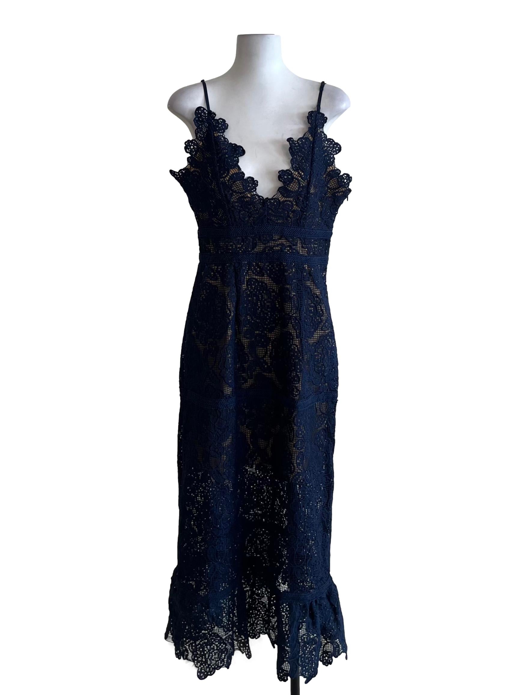 Navy Blue Lace A-Line Dress