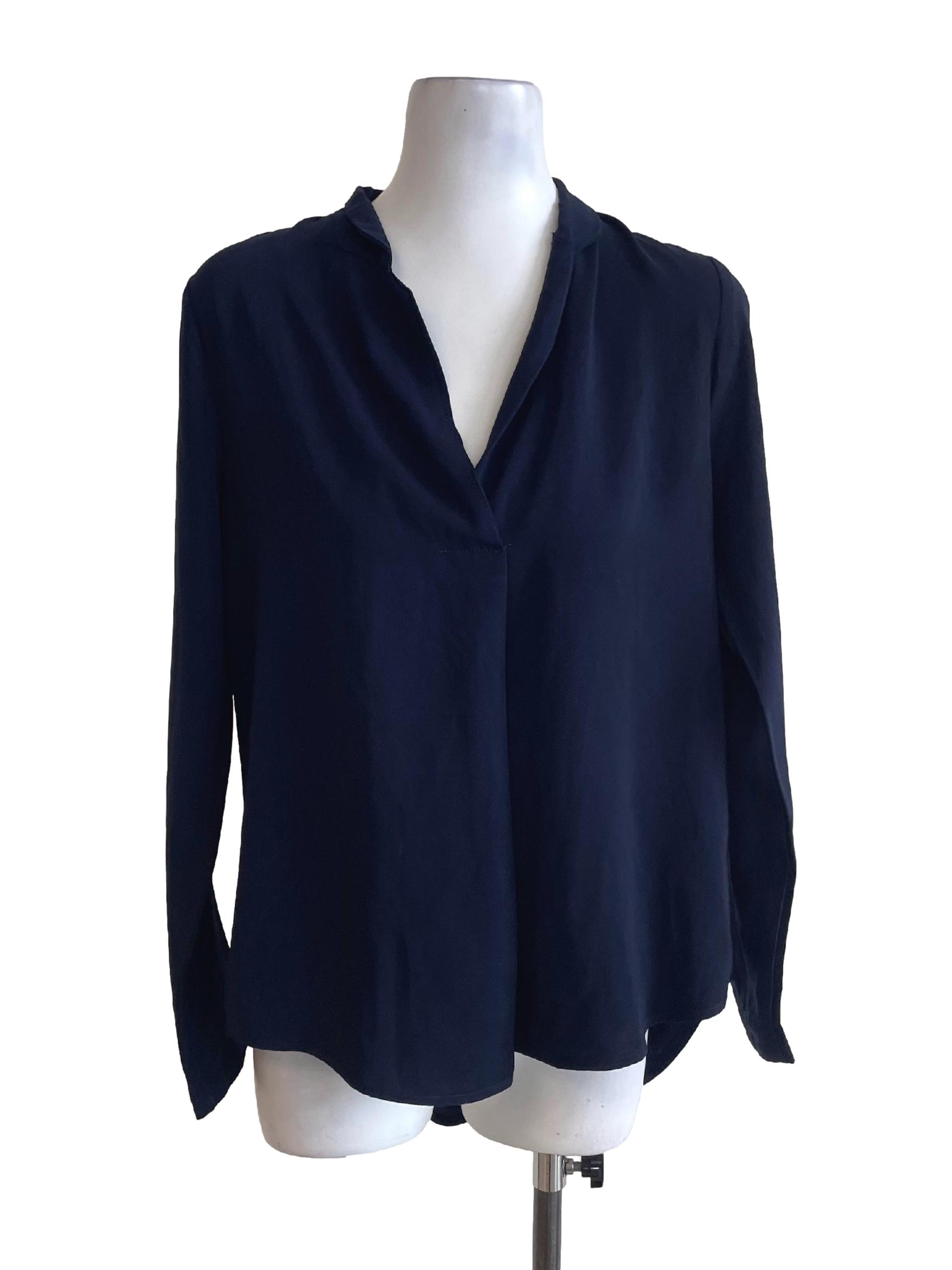 Navy Blue Flowy Long Sleeves Blouse
