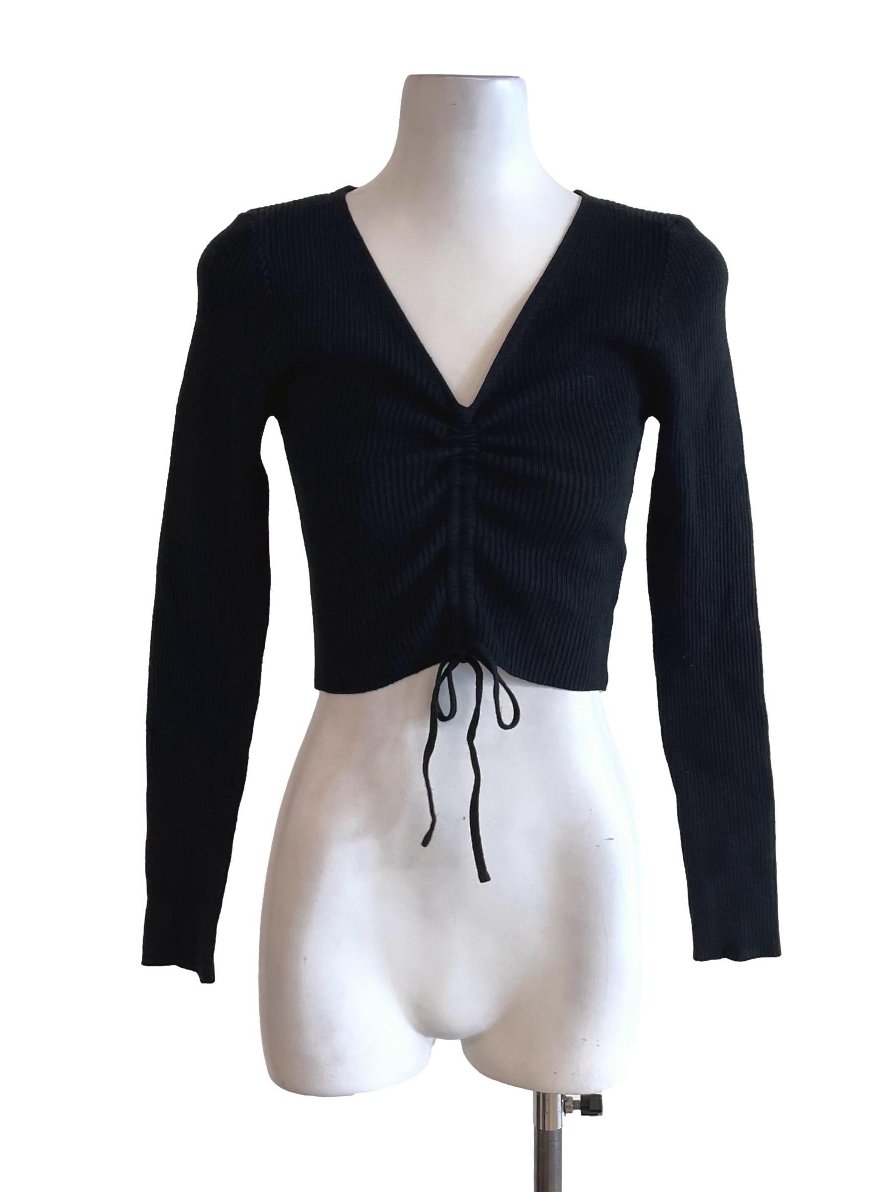 Black Scrunch Knit Top