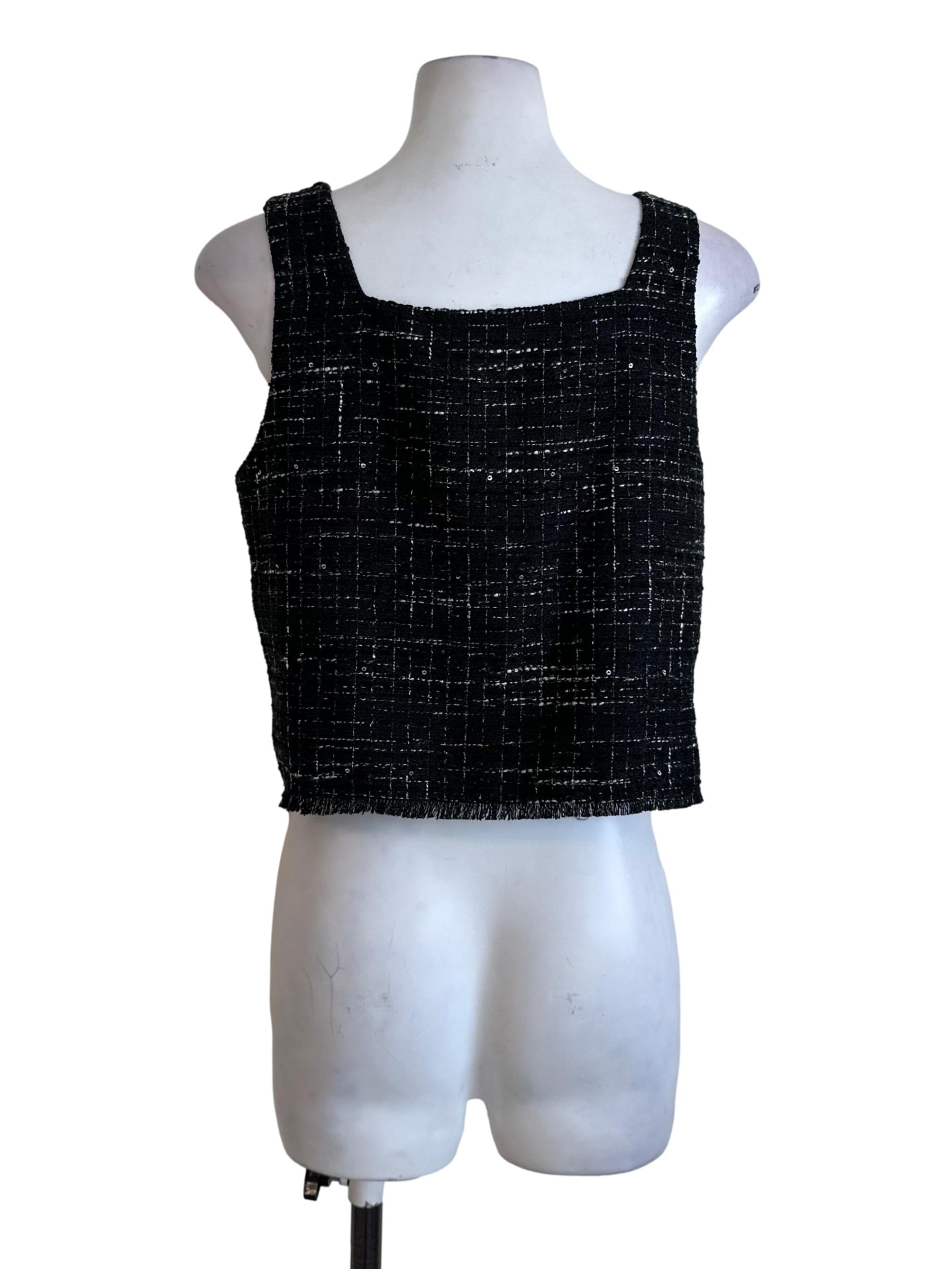 Midnight Black Tweed Textured Button Top