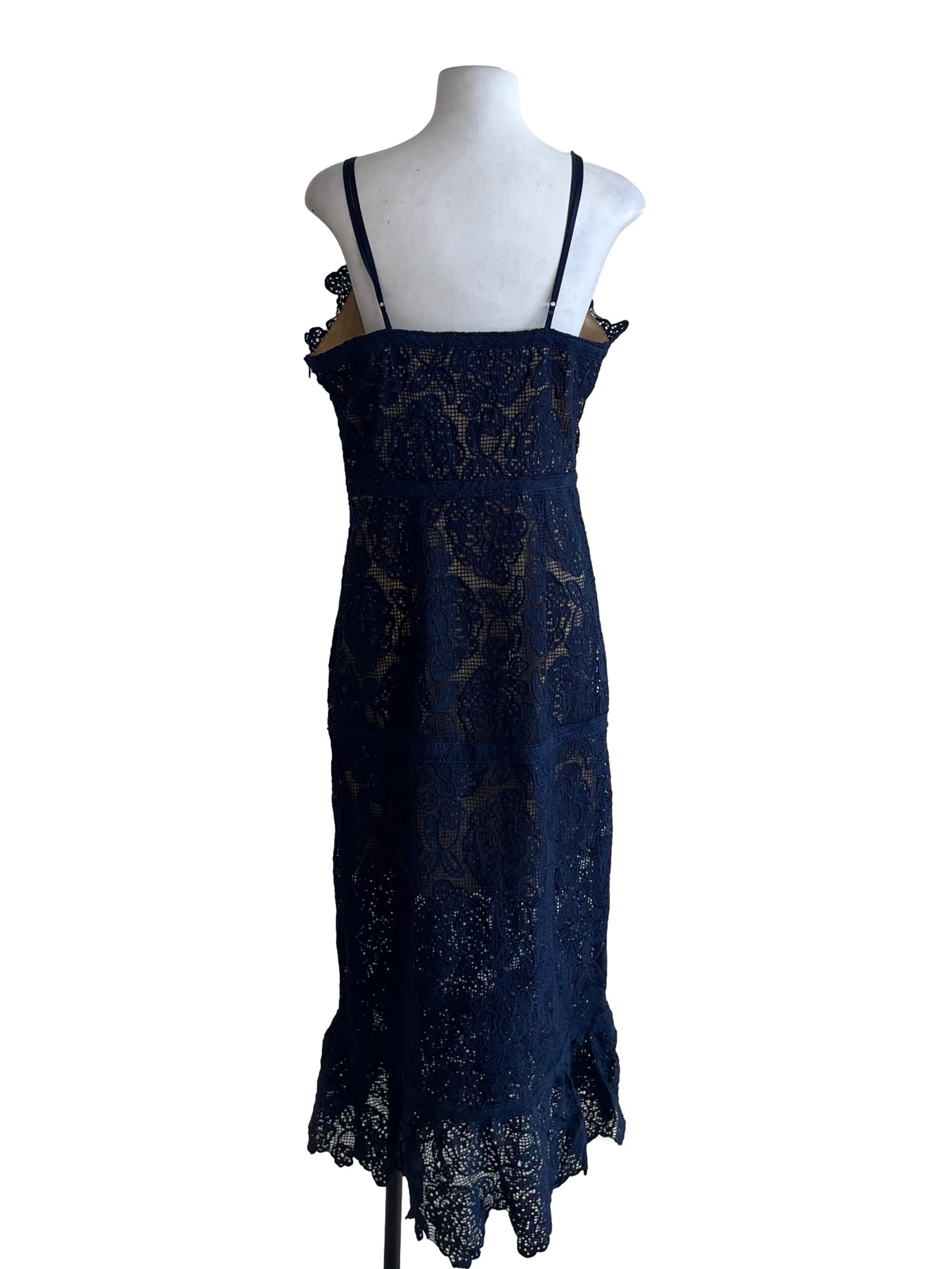 Navy Blue Lace A-Line Dress