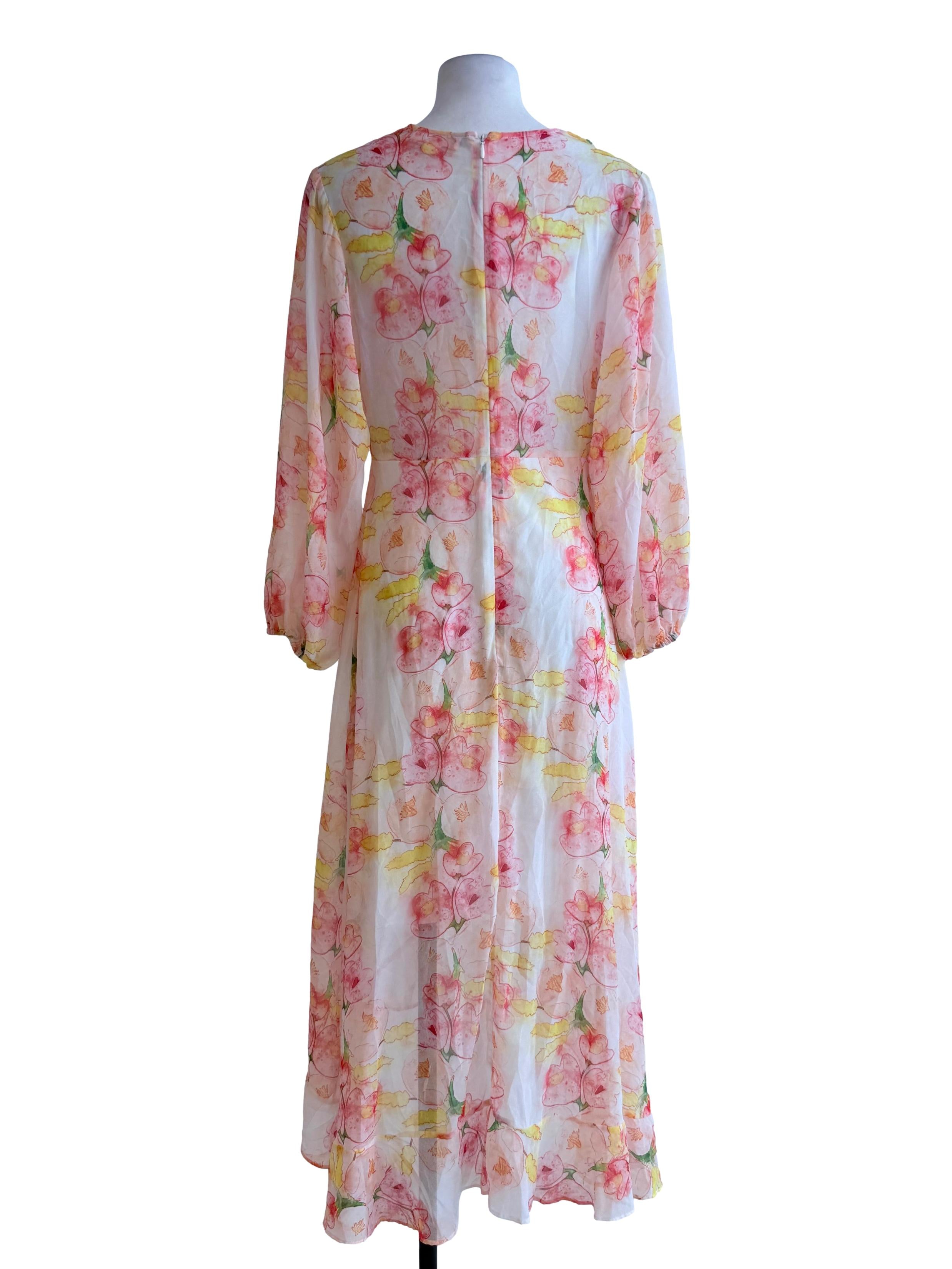 Floral Pink Yellow Sheer Maxi Dress