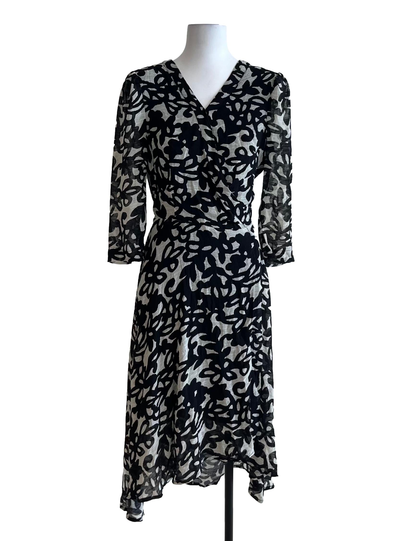 Black Abstract Wrap Dress