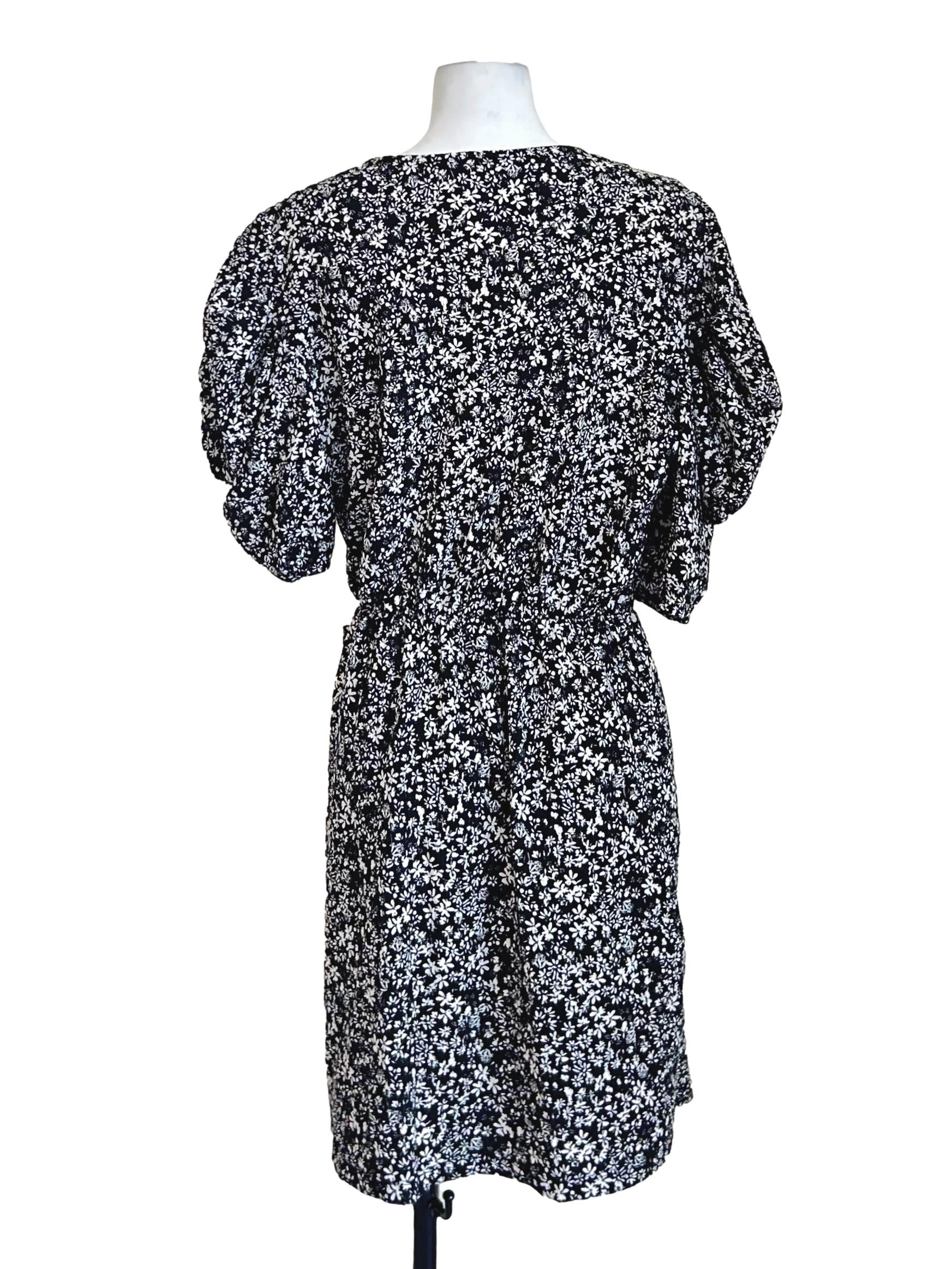 Black White Floral Wrap Dress