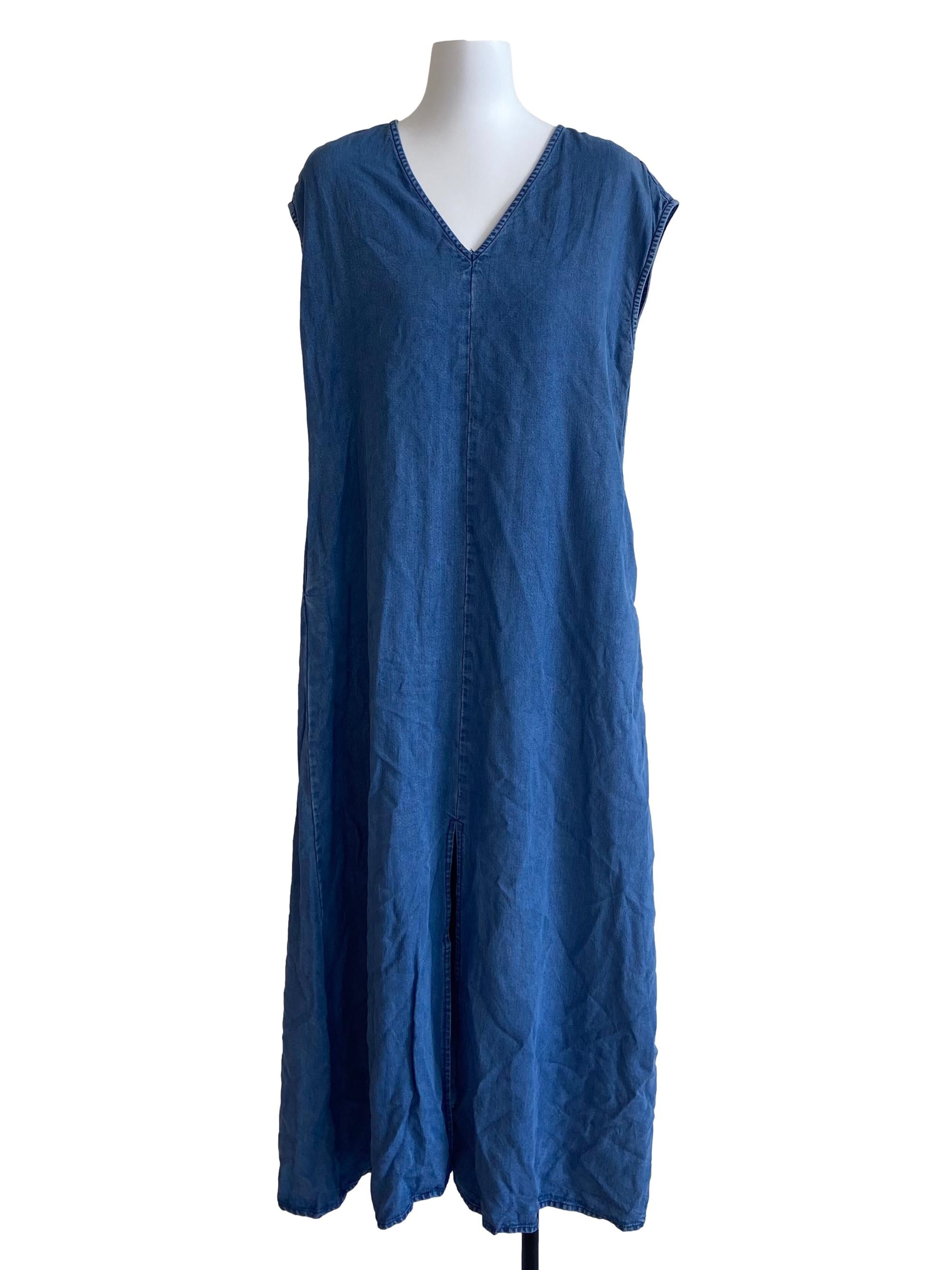 Blue V-Neck Slit Dress