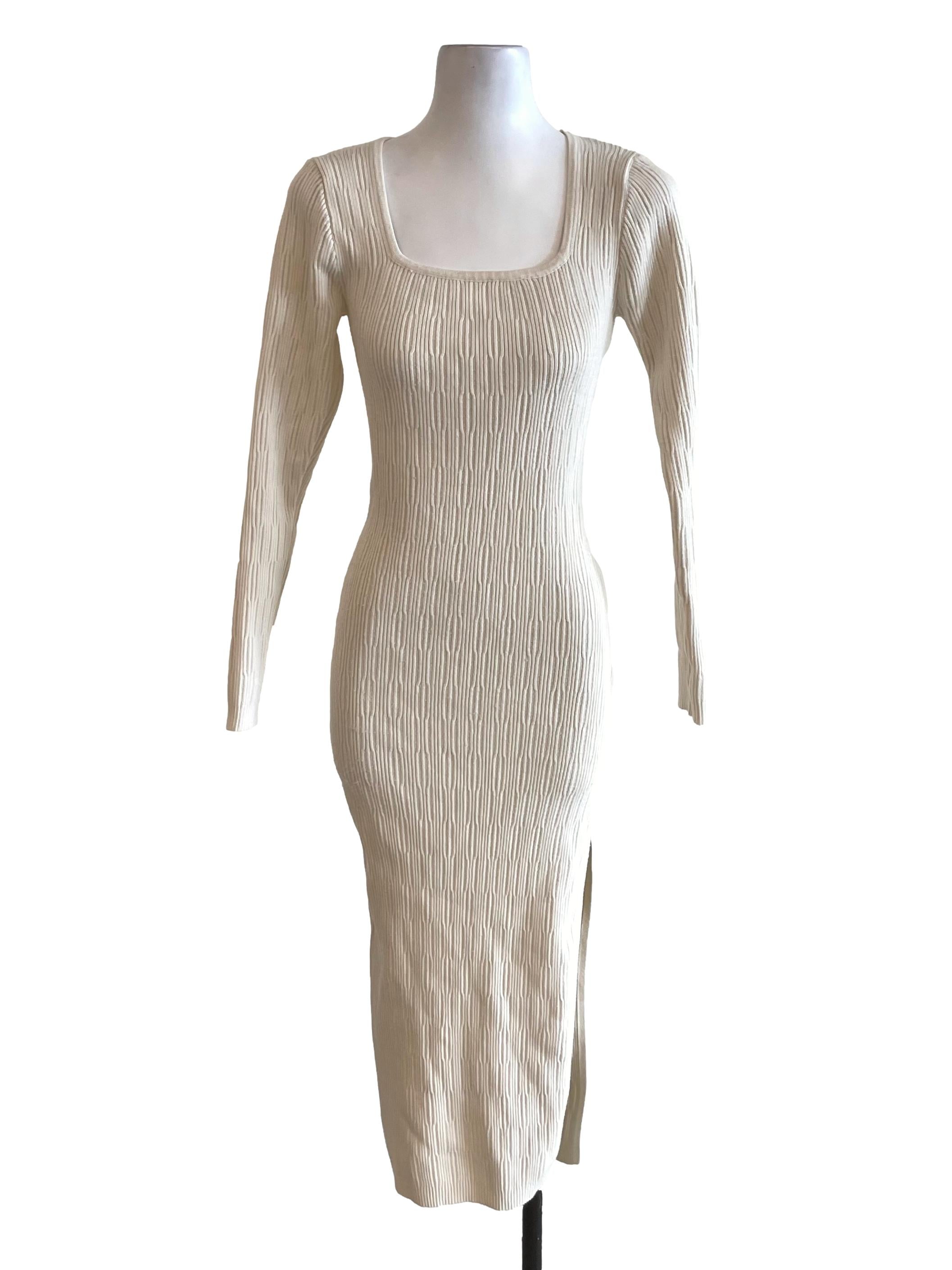 Chiffon White Square Neck Bodycon Dress