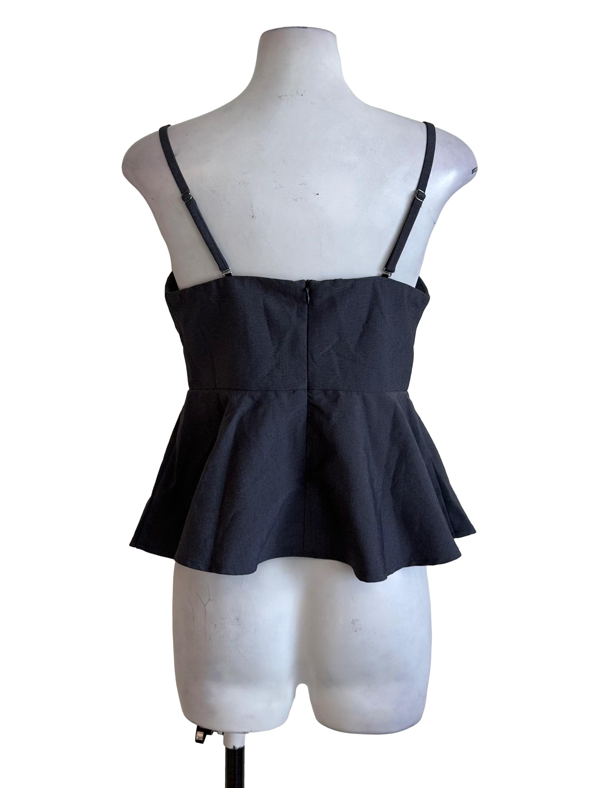 Graphite Grey Spaghetti Strap Peplum Top