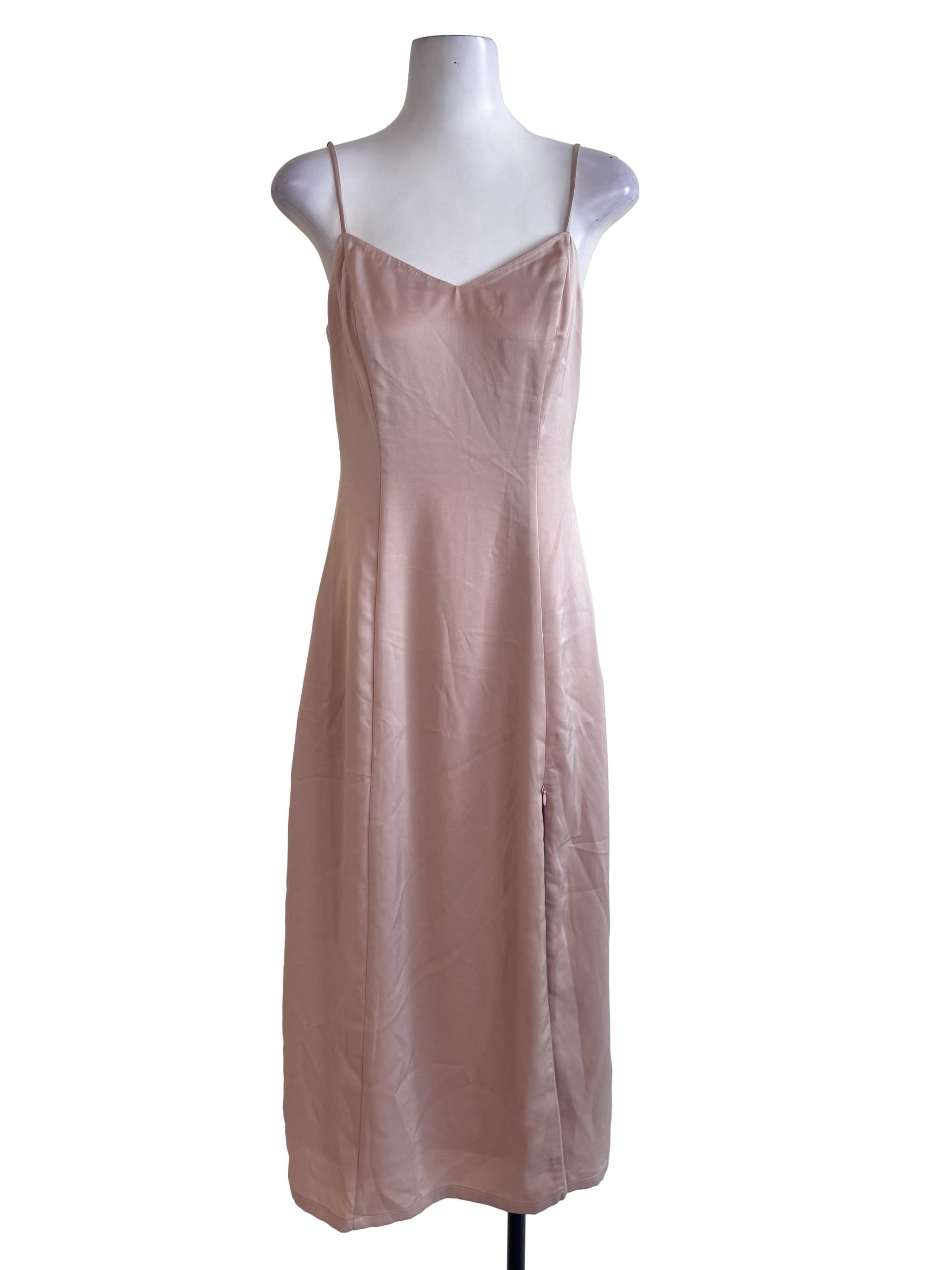 Brown Satin Slit Dress