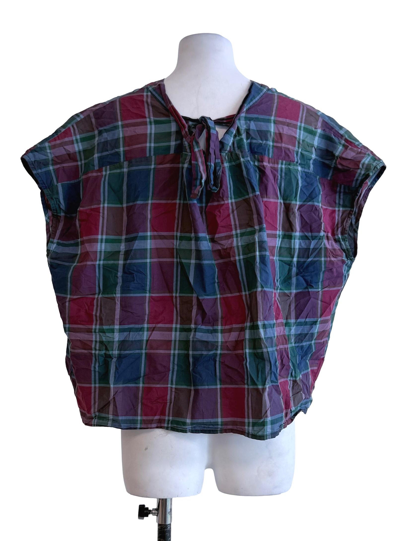 Blue Red Checked Top
