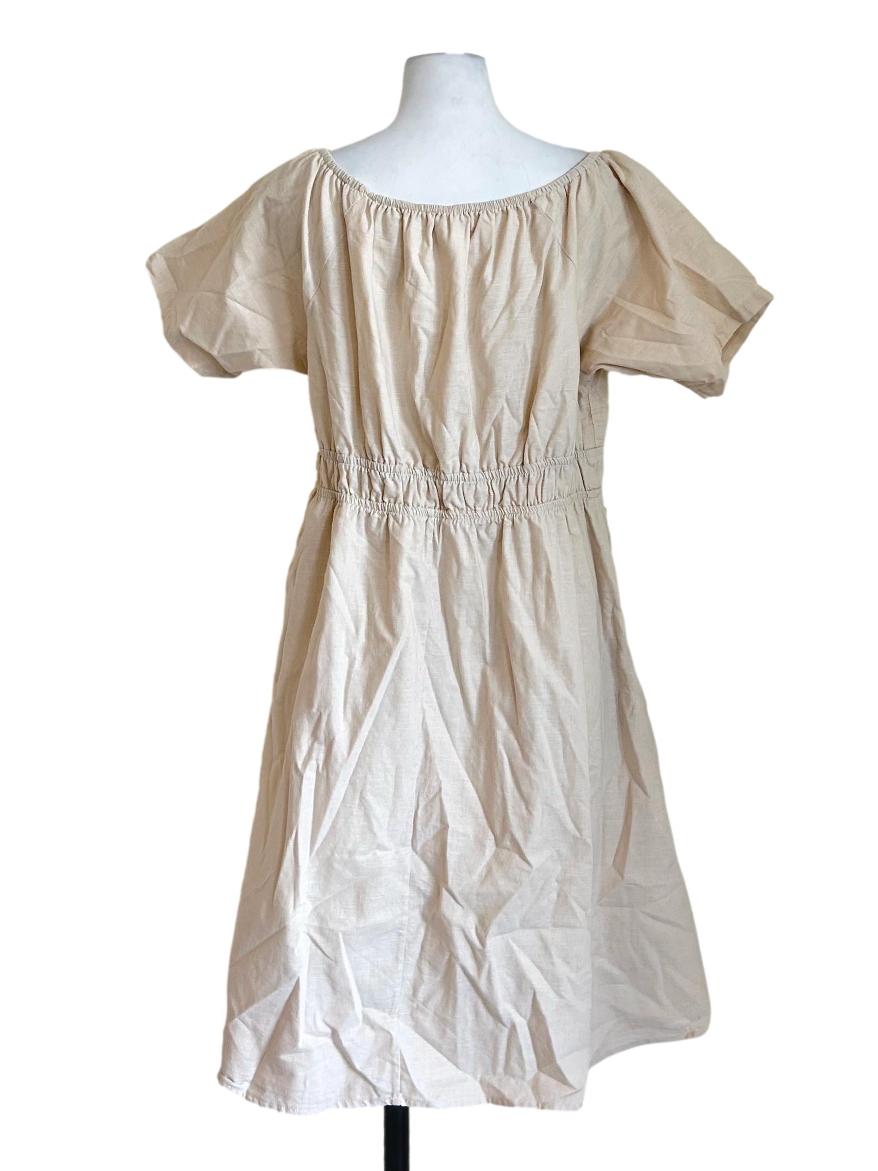 Beige Ruched Neck Mini Dress