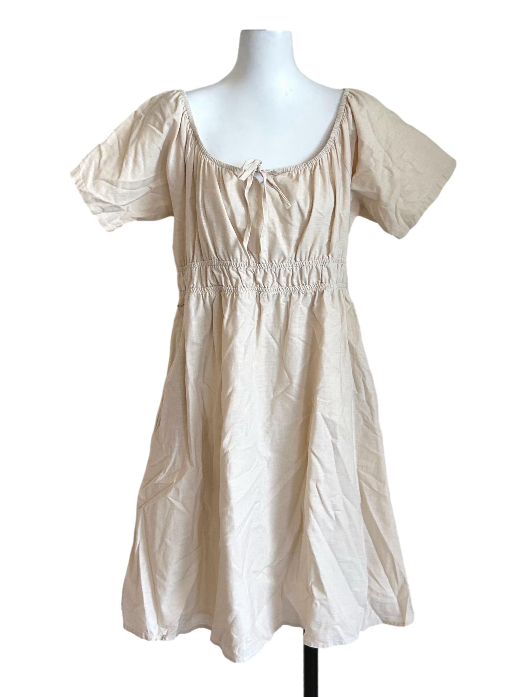 Beige Ruched Neck Mini Dress