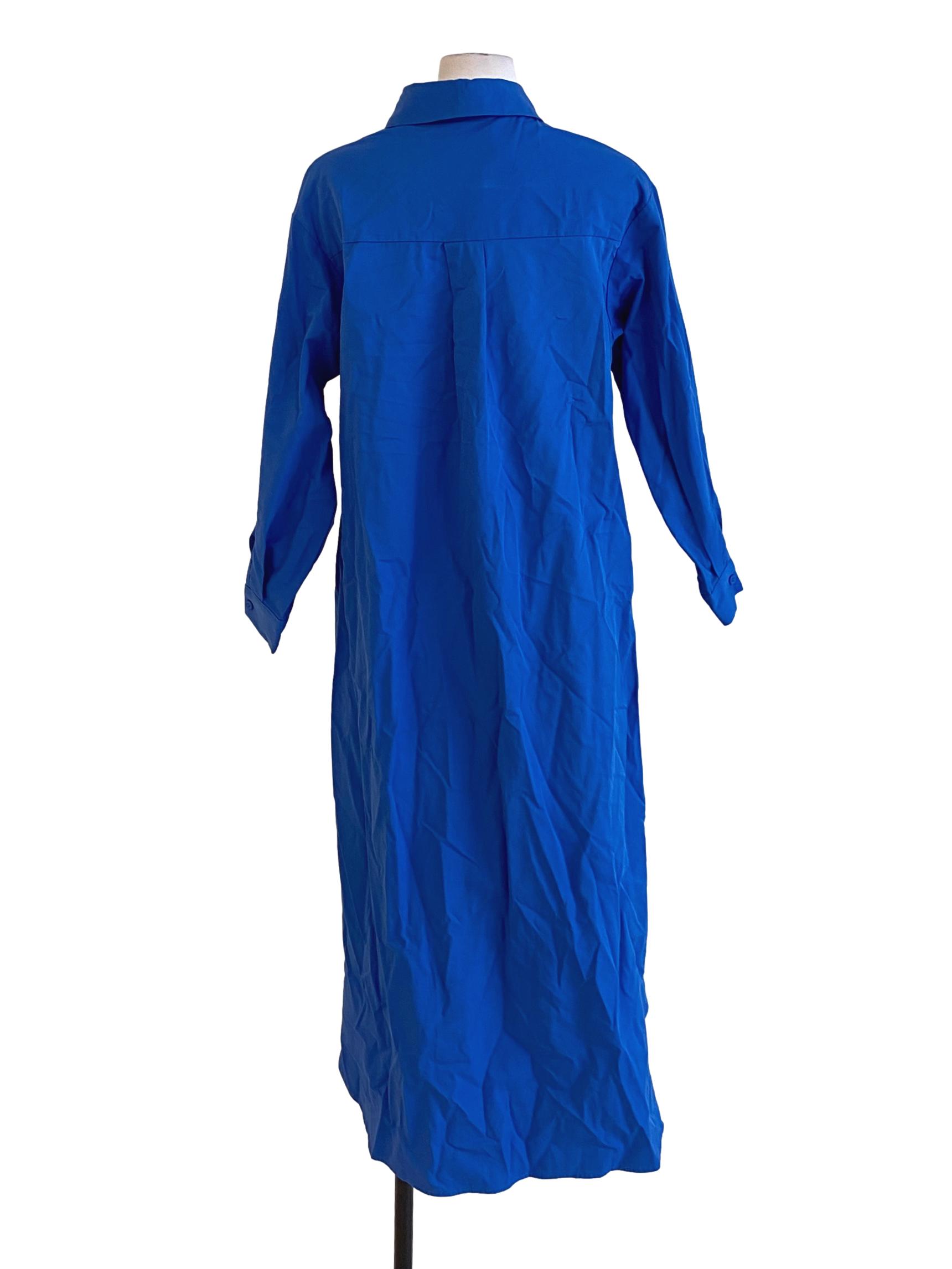 Royal Blue Buttoned Down Collared Long Sleeve Shirt Dress