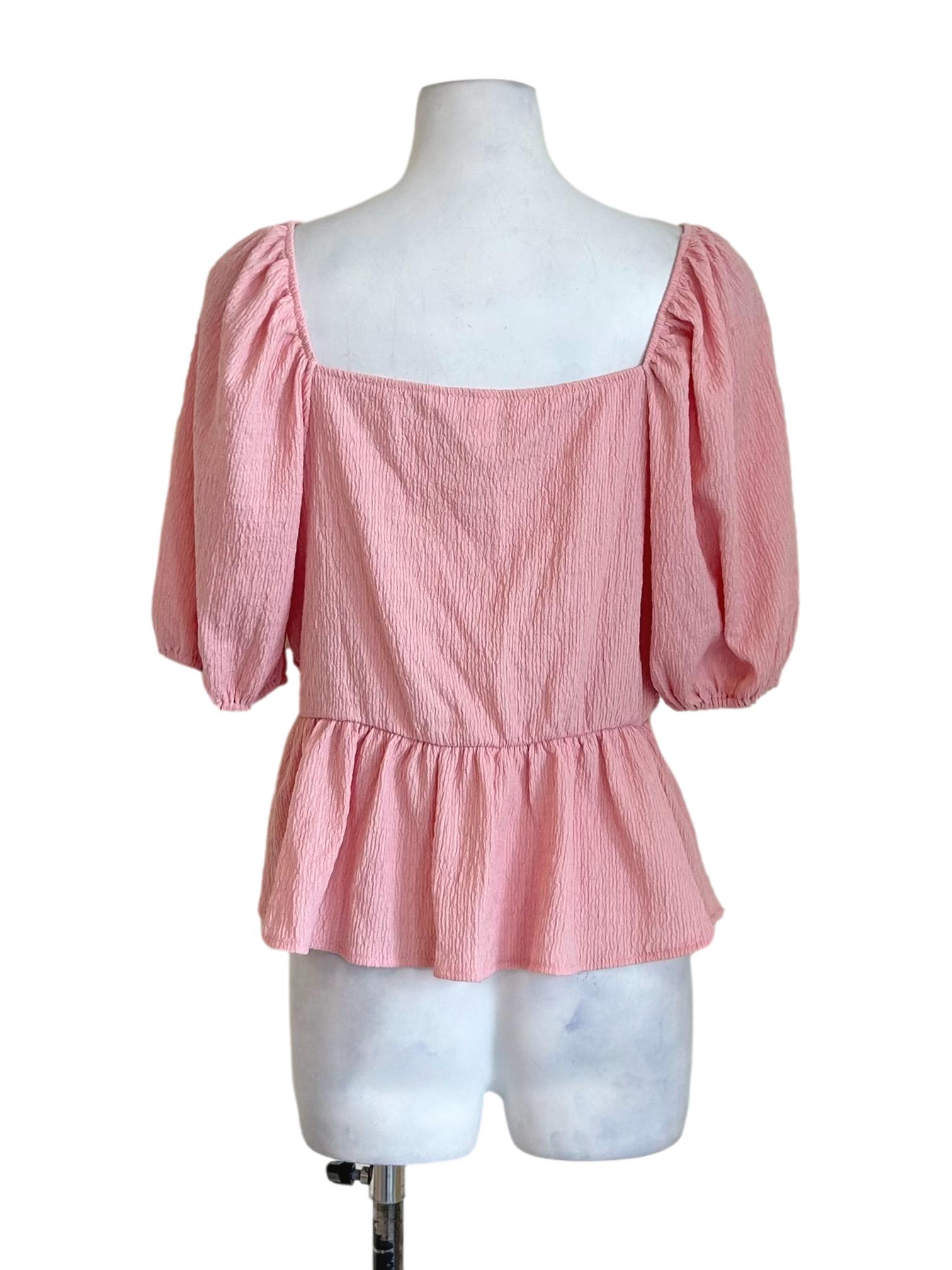 Blush Pink Ruched Puff Sleeve Top