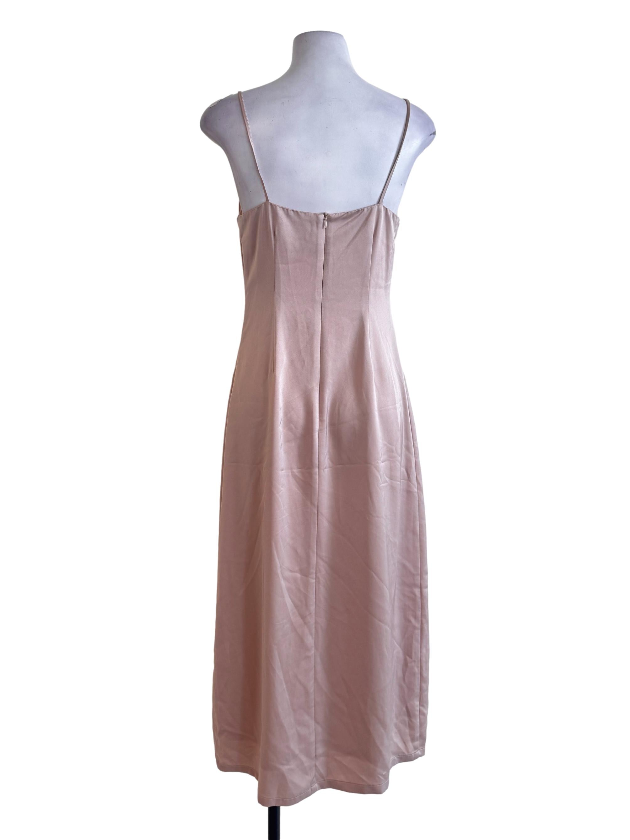 Brown Satin Slit Dress