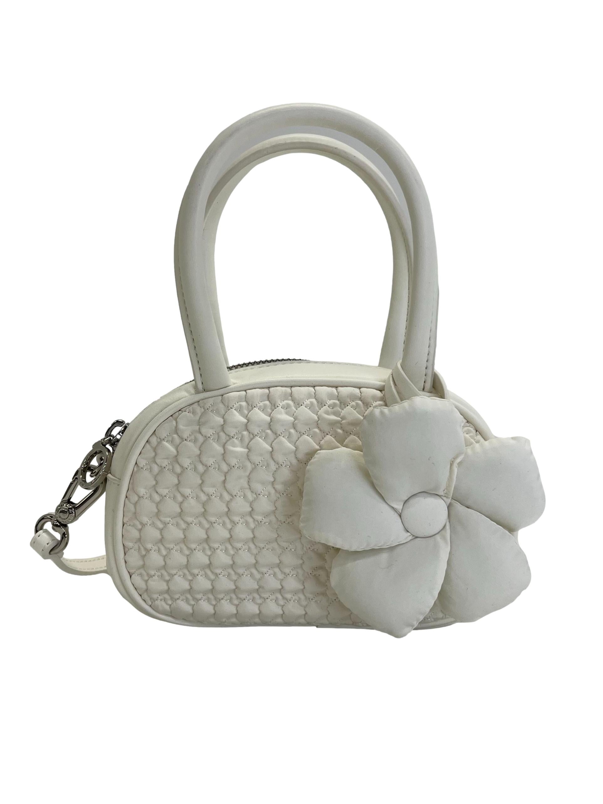 Daisy White Nylon Textured Top Handle Bag