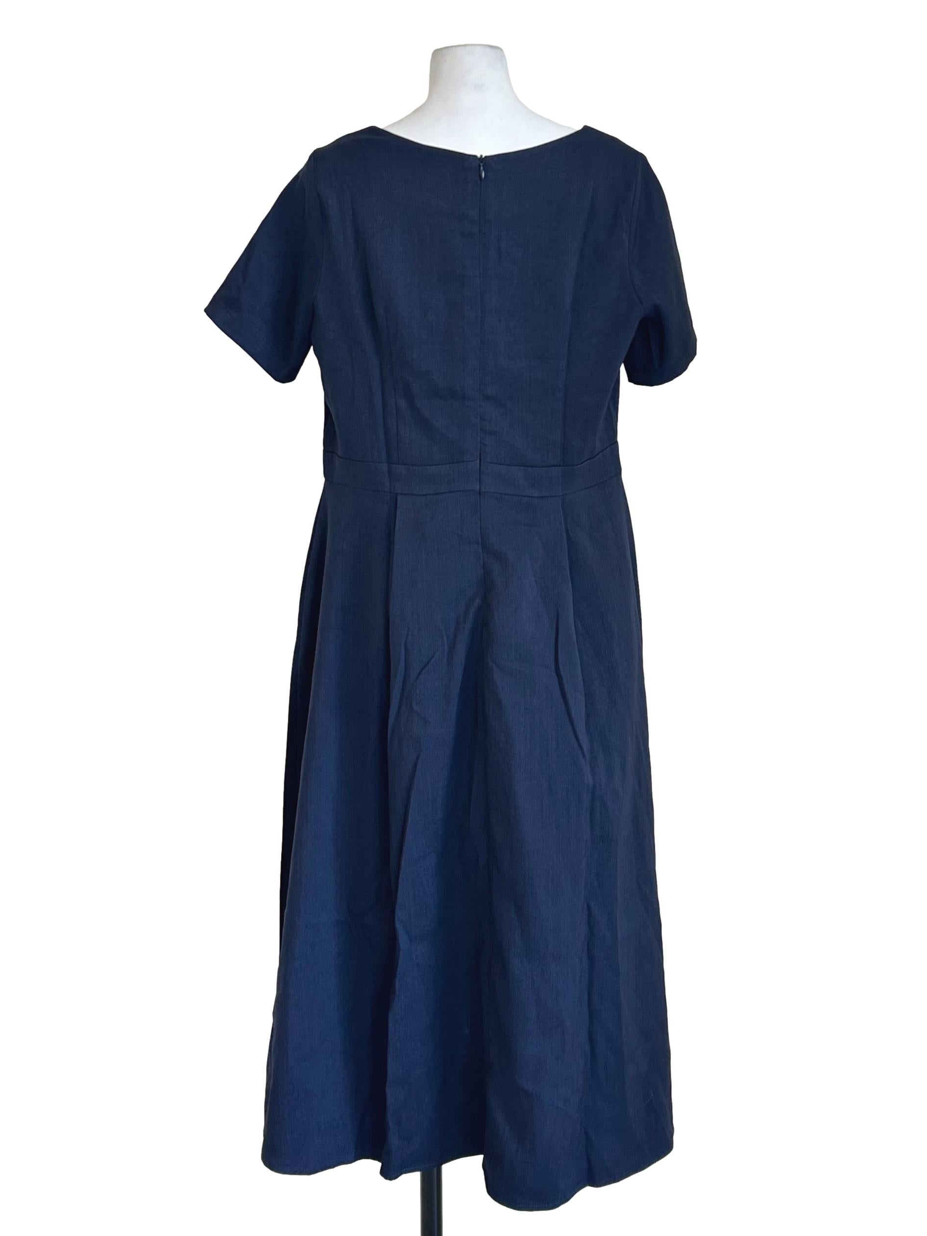Navy Blue Short Sleeve Slip Dress