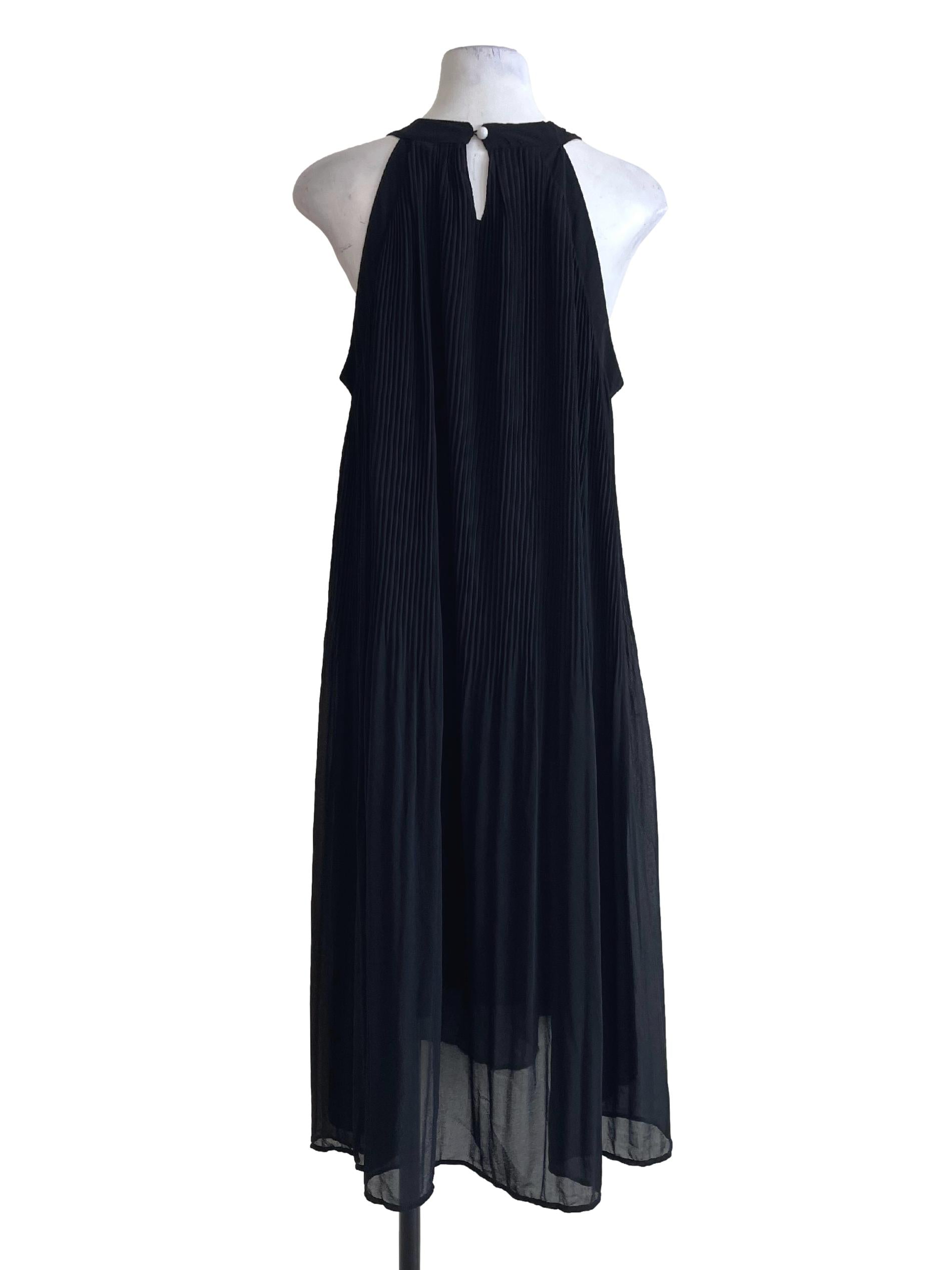 Black Pleated High Neck Dress