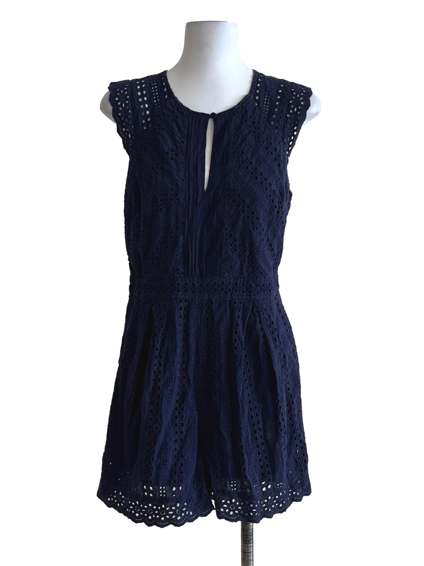 Navy Blue Jewel Neckline Romper