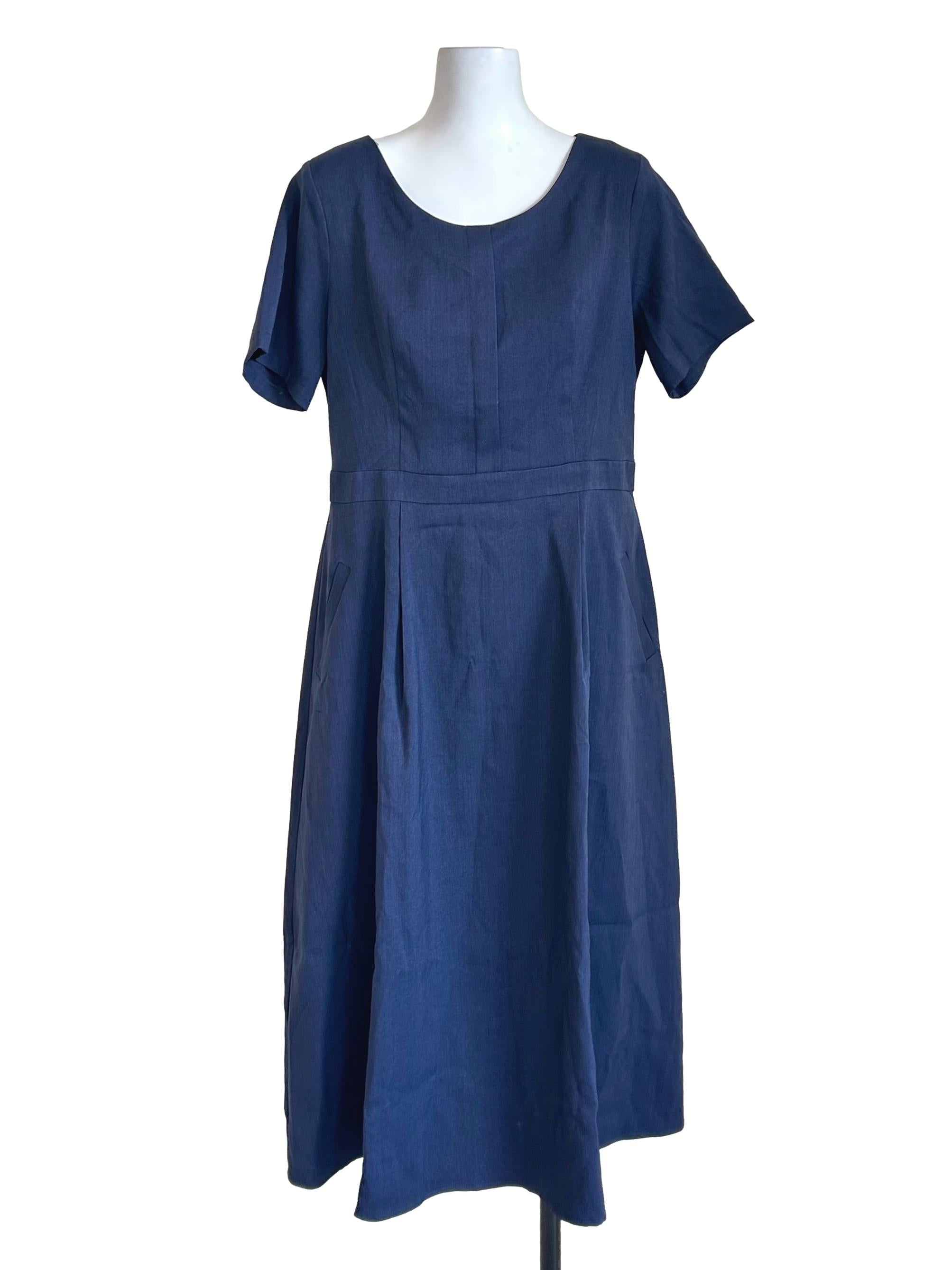 Navy Blue Short Sleeve Slip Dress